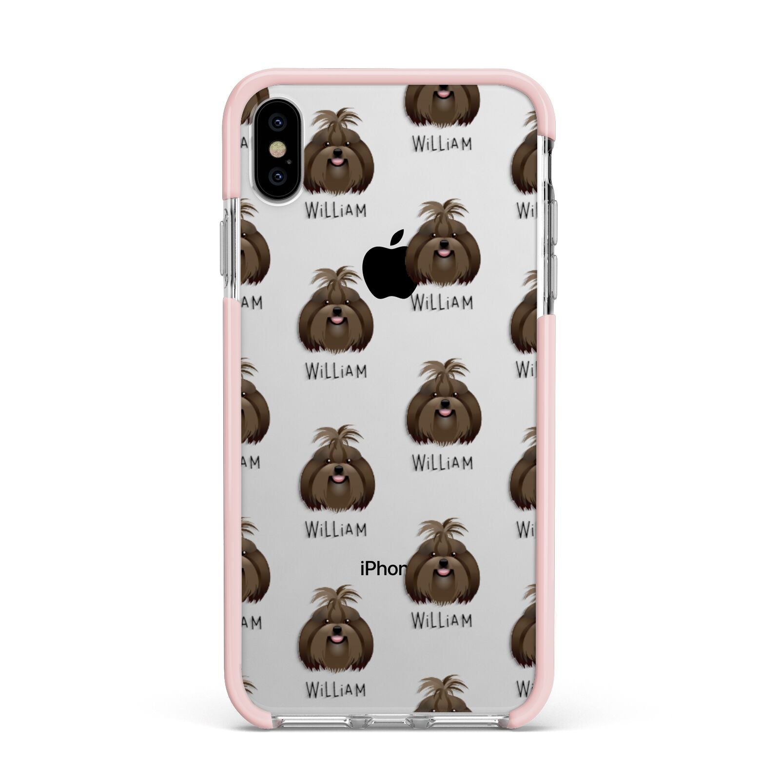 Shih Tzu Icon with Name Apple iPhone Xs Max Impact Case Pink Edge on Silver Phone