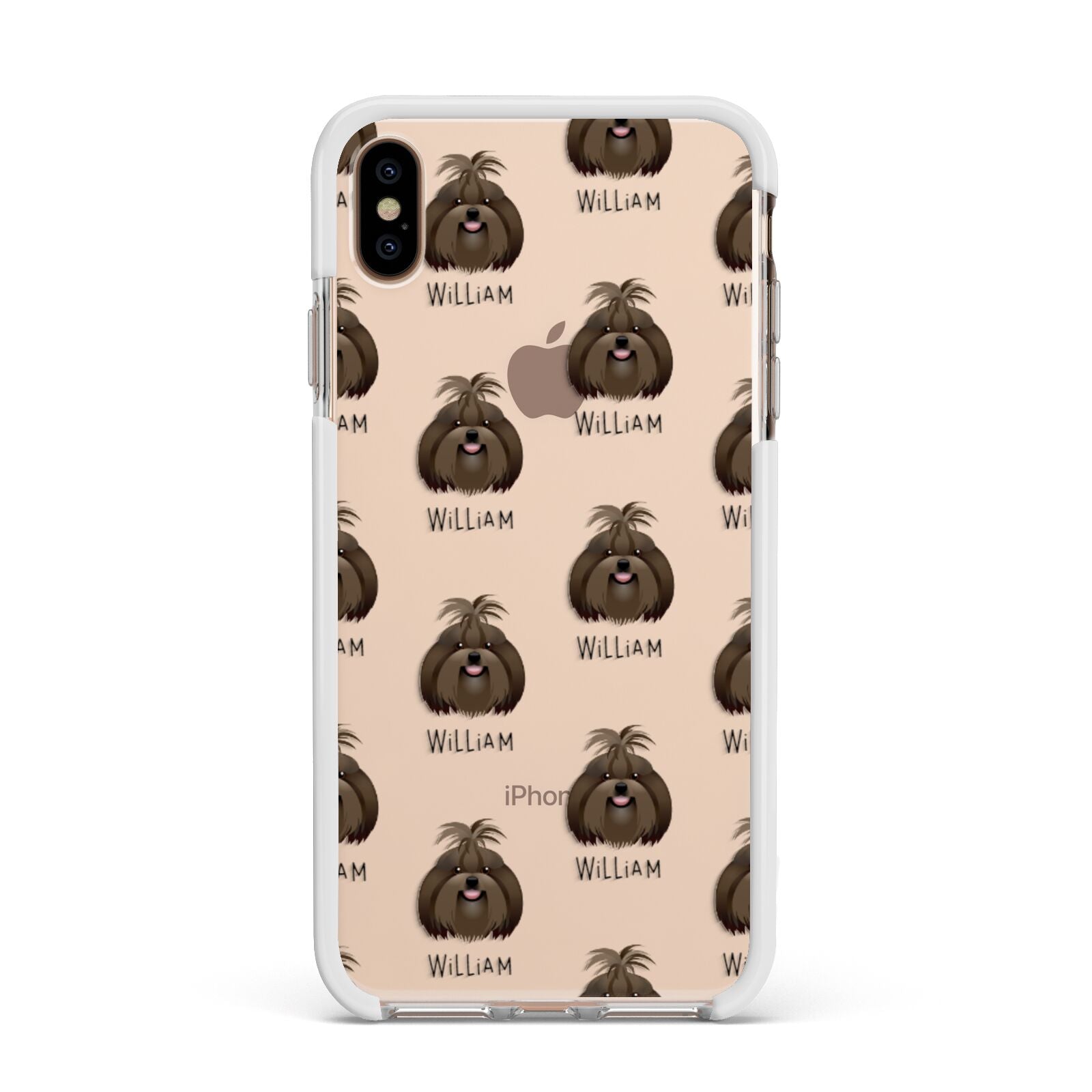 Shih Tzu Icon with Name Apple iPhone Xs Max Impact Case White Edge on Gold Phone