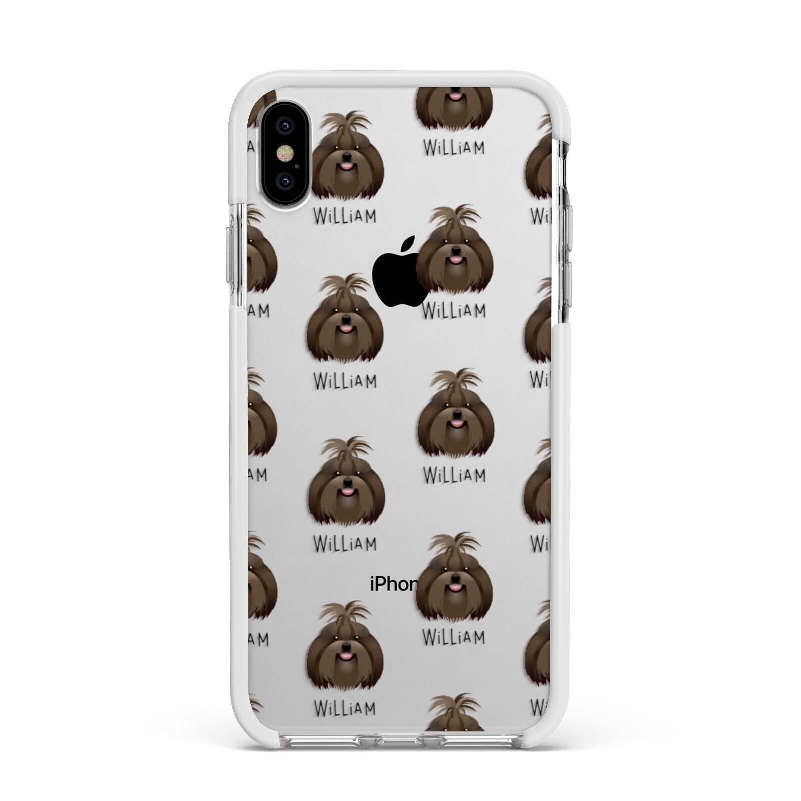 Shih Tzu Icon with Name Apple iPhone Xs Max Impact Case White Edge on Silver Phone