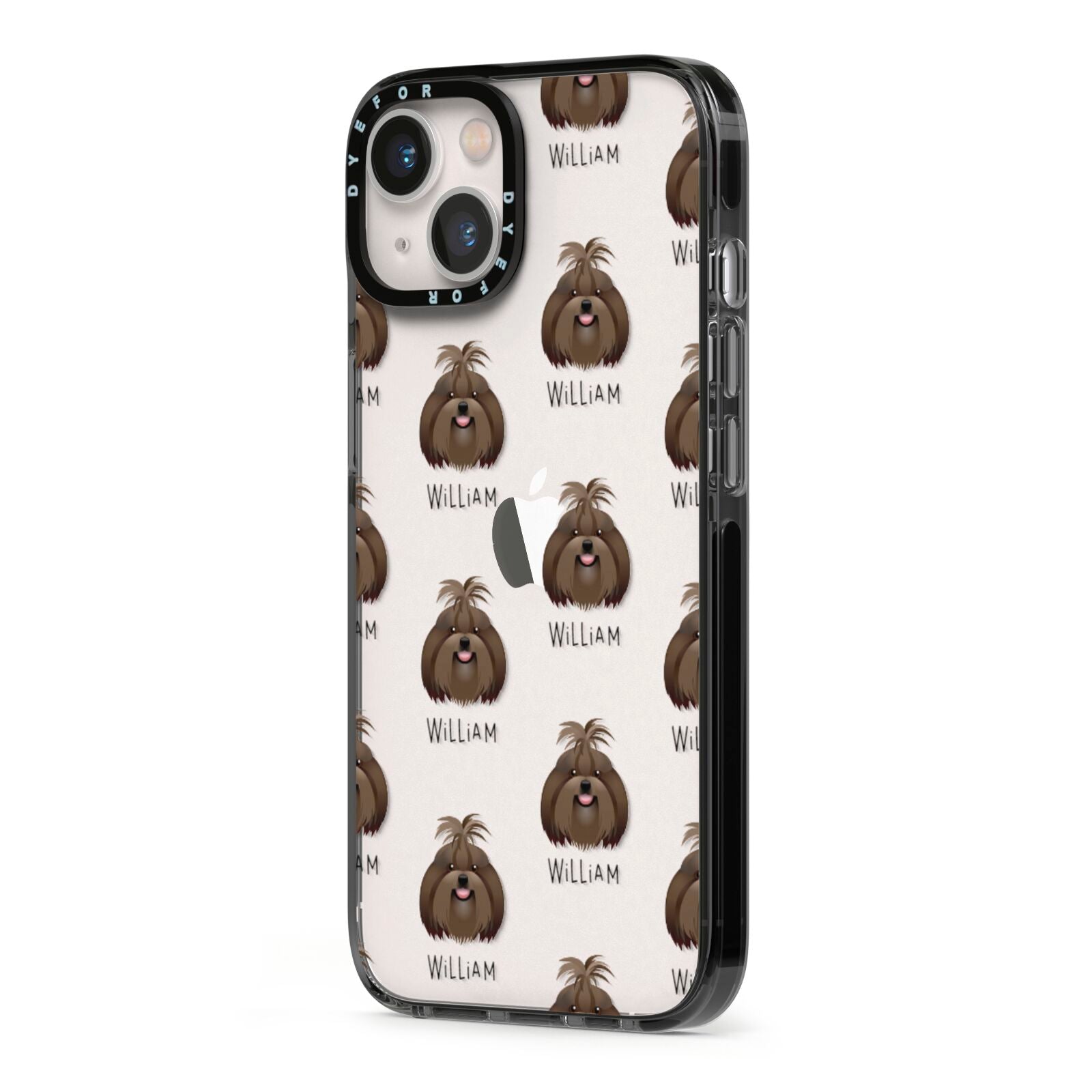 Shih Tzu Icon with Name iPhone 13 Black Impact Case Side Angle on Silver phone