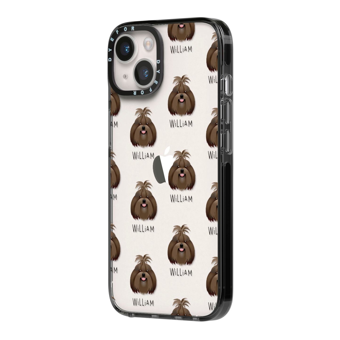 Shih Tzu Icon with Name iPhone 14 Black Impact Case Side Angle on Silver phone