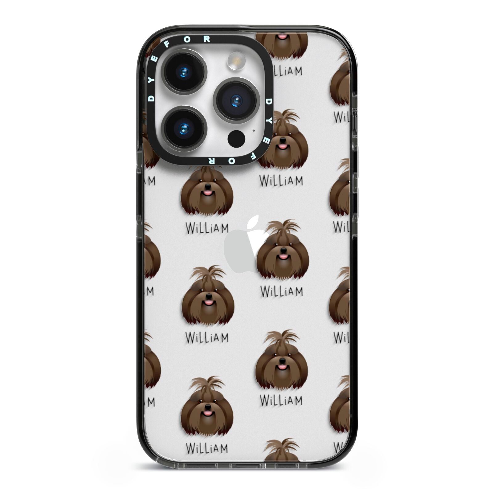 Shih Tzu Icon with Name iPhone 14 Pro Black Impact Case on Silver phone
