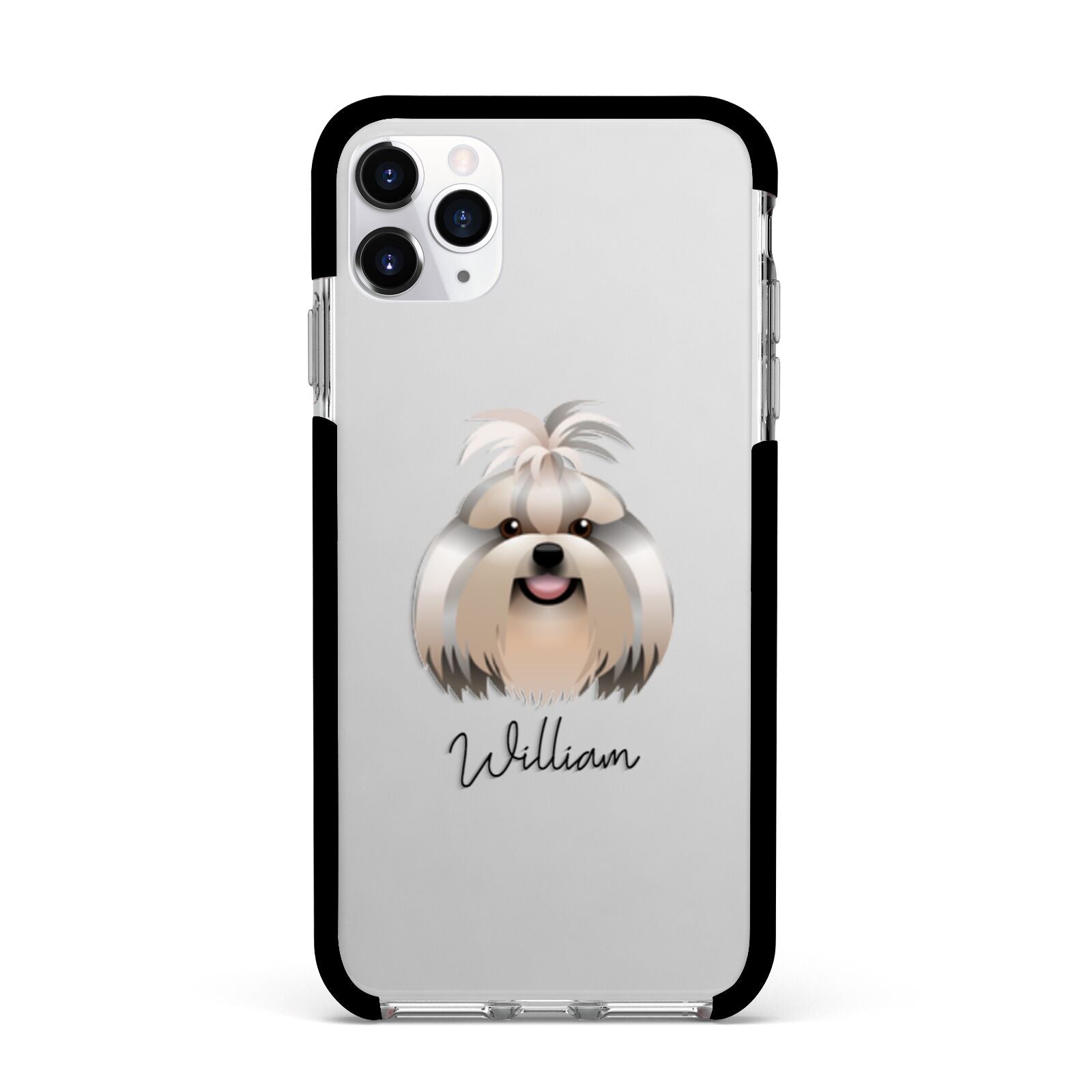 Shih Tzu Personalised Apple iPhone 11 Pro Max in Silver with Black Impact Case