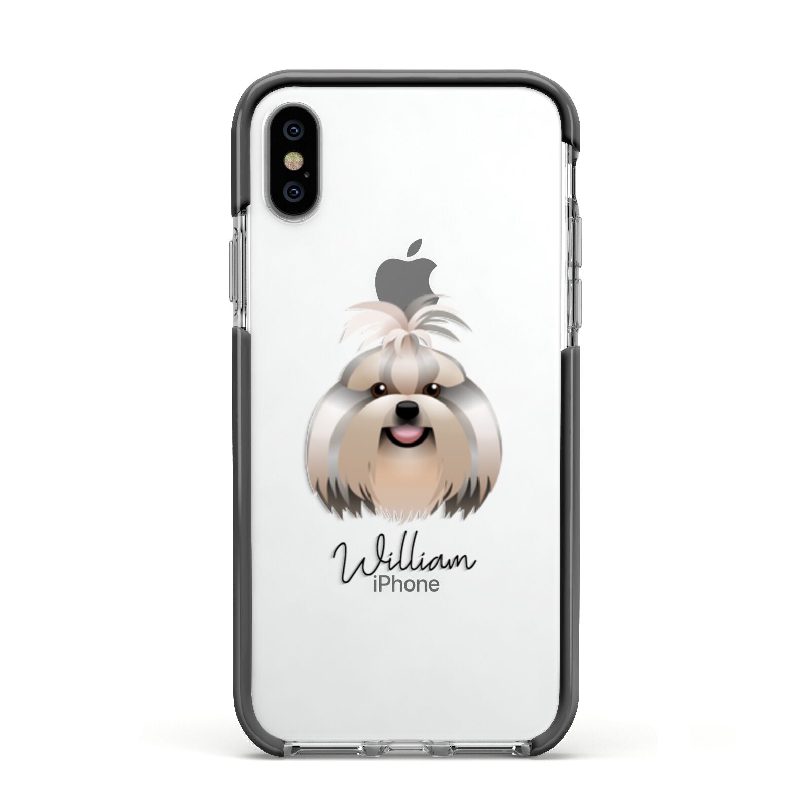 Shih Tzu Personalised Apple iPhone Xs Impact Case Black Edge on Silver Phone