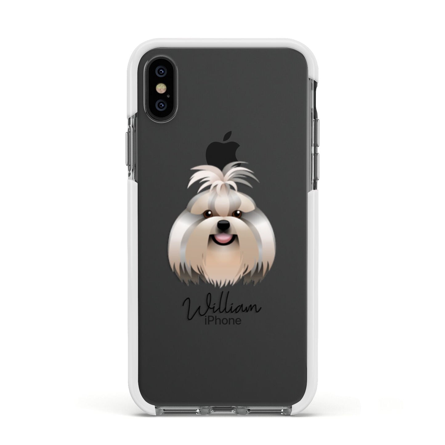 Shih Tzu Personalised Apple iPhone Xs Impact Case White Edge on Black Phone