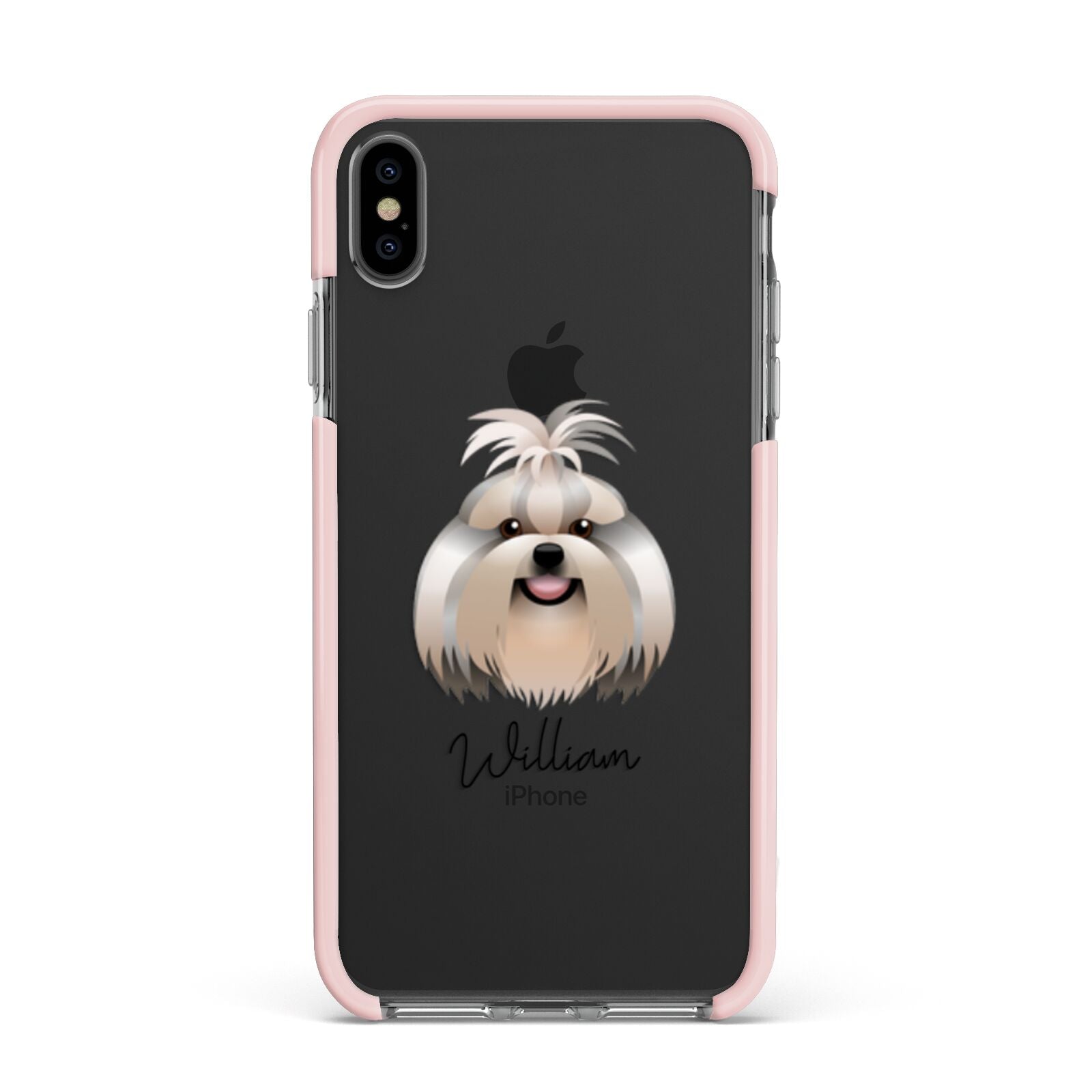 Shih Tzu Personalised Apple iPhone Xs Max Impact Case Pink Edge on Black Phone