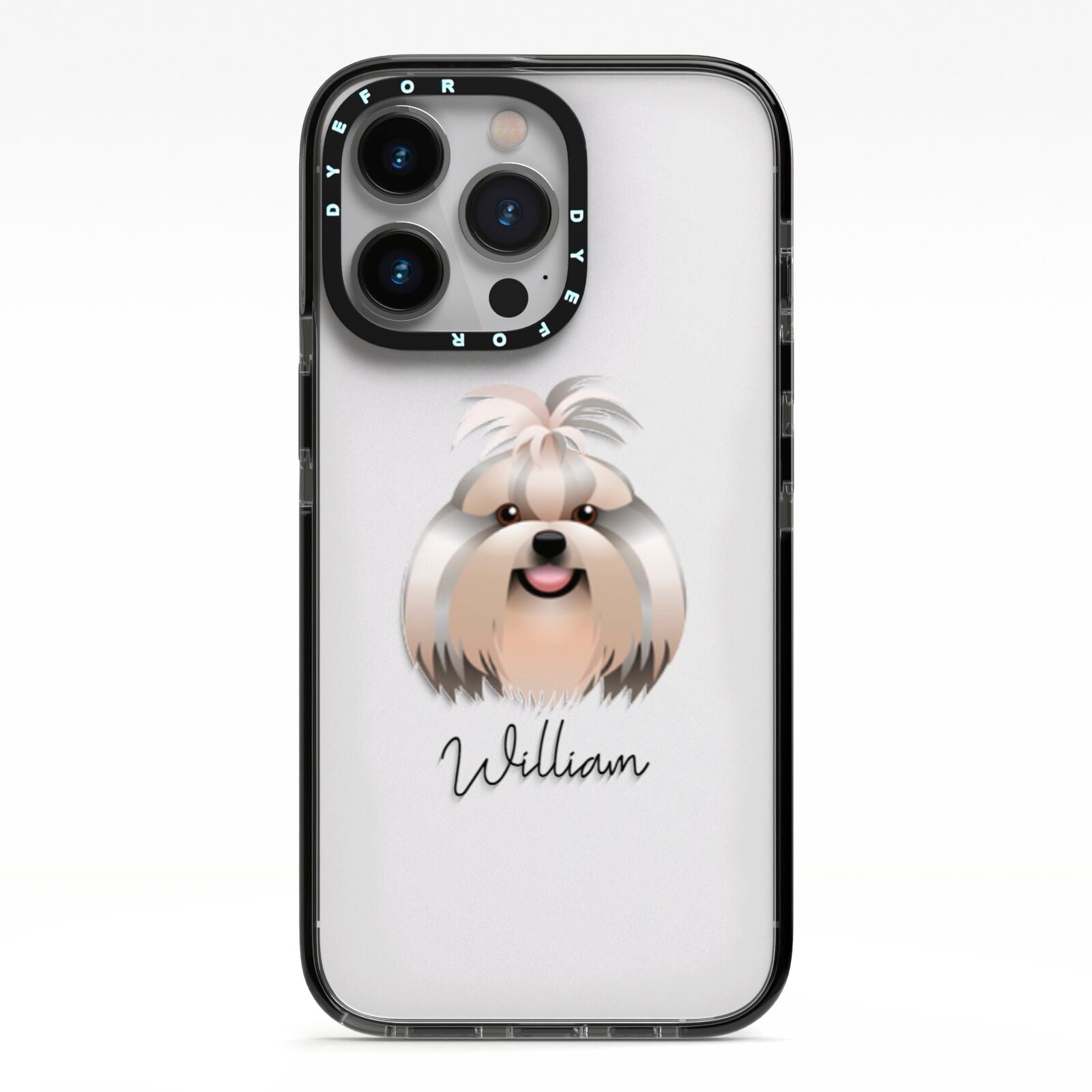 Shih Tzu Personalised iPhone 13 Pro Black Impact Case on Silver phone