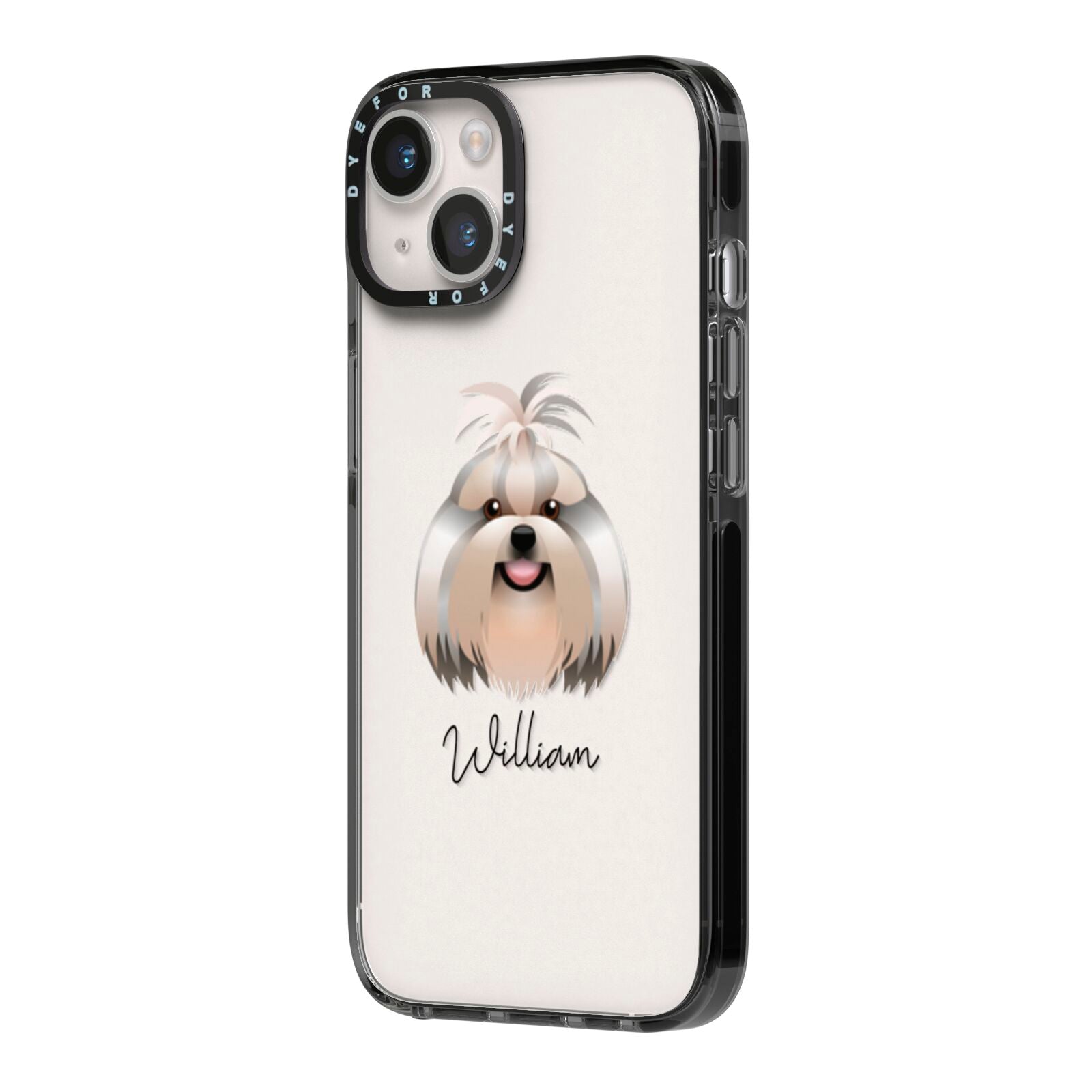 Shih Tzu Personalised iPhone 14 Black Impact Case Side Angle on Silver phone