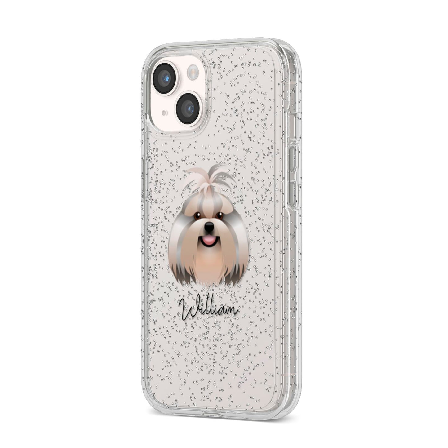 Shih Tzu Personalised iPhone 14 Glitter Tough Case Starlight Angled Image