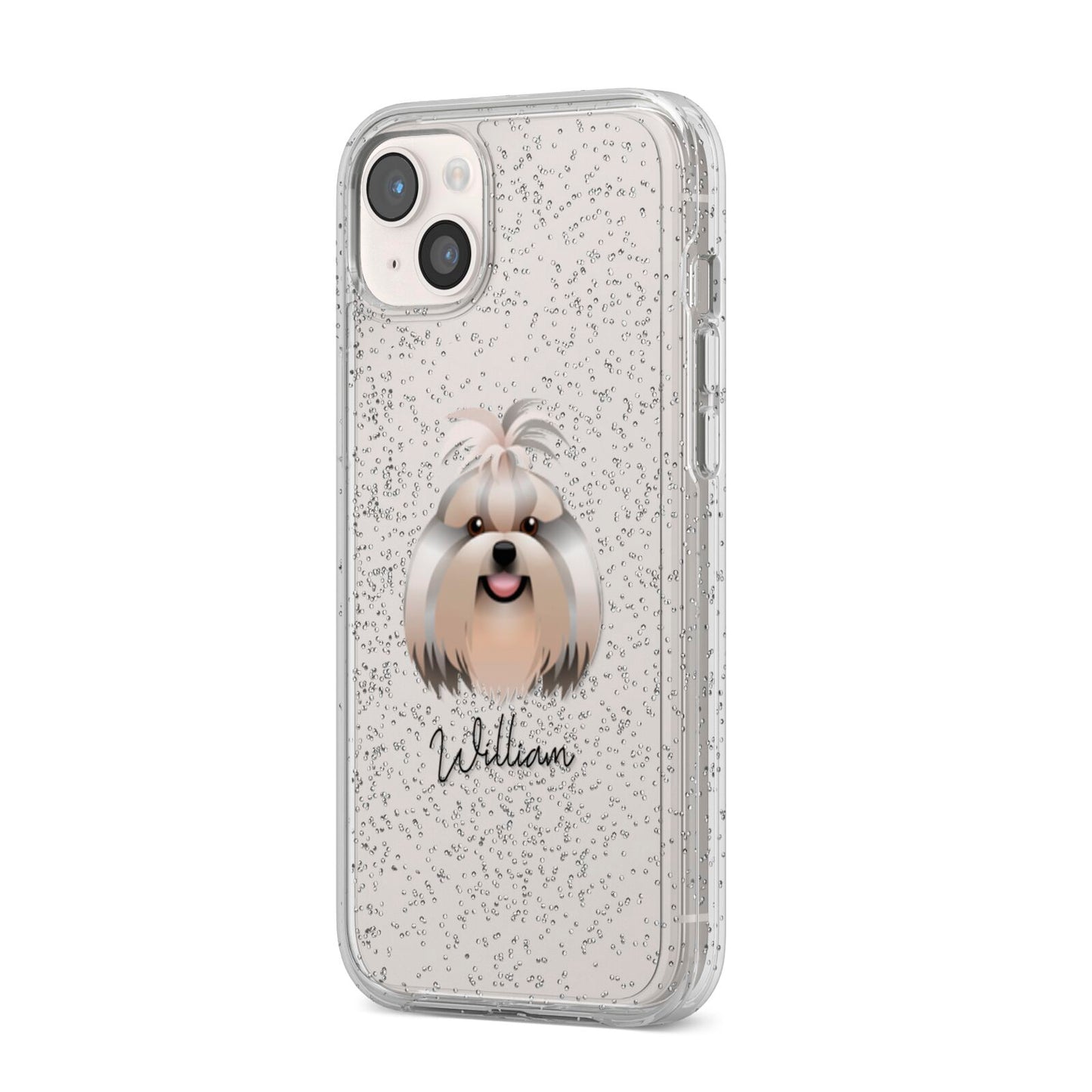 Shih Tzu Personalised iPhone 14 Plus Glitter Tough Case Starlight Angled Image