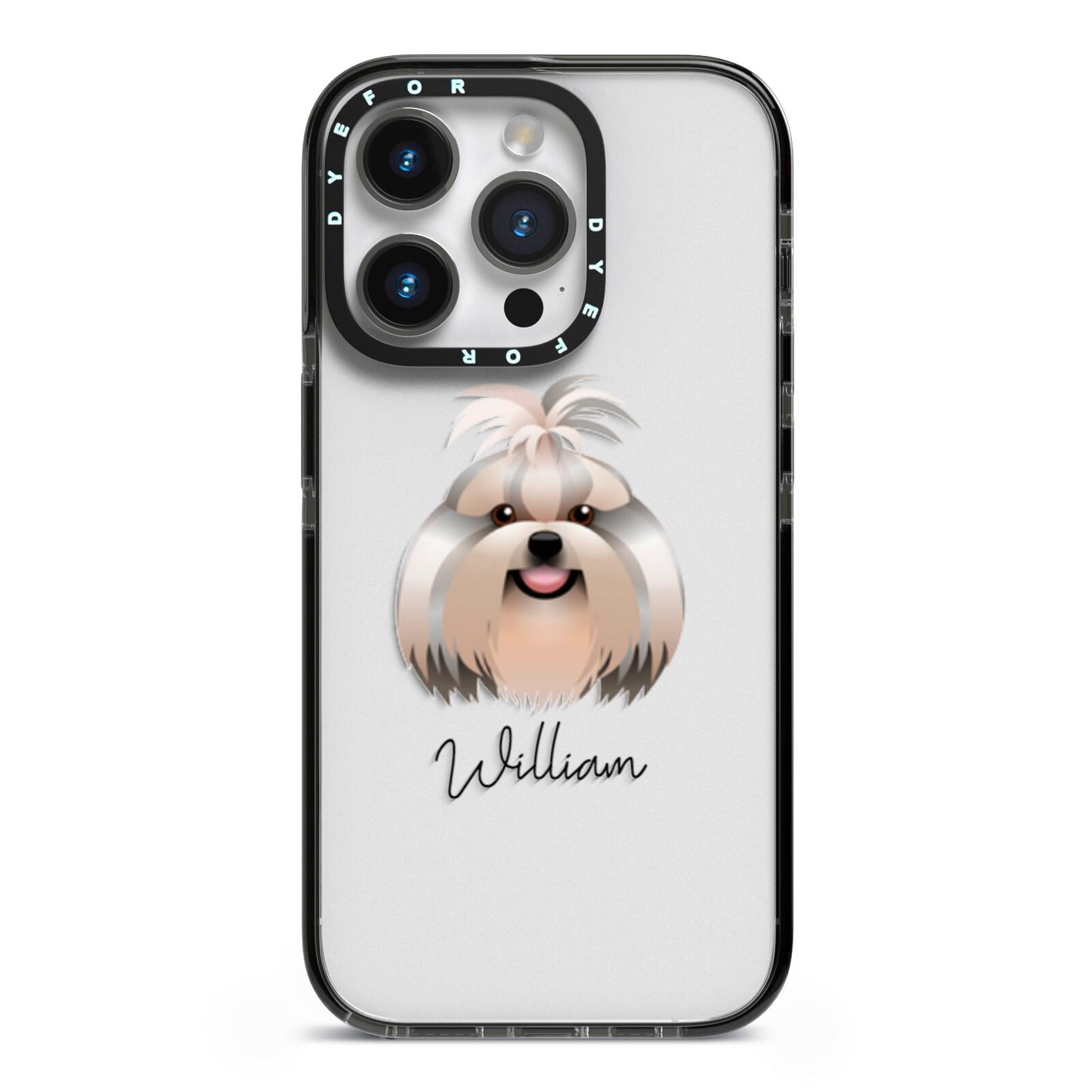 Shih Tzu Personalised iPhone 14 Pro Black Impact Case on Silver phone