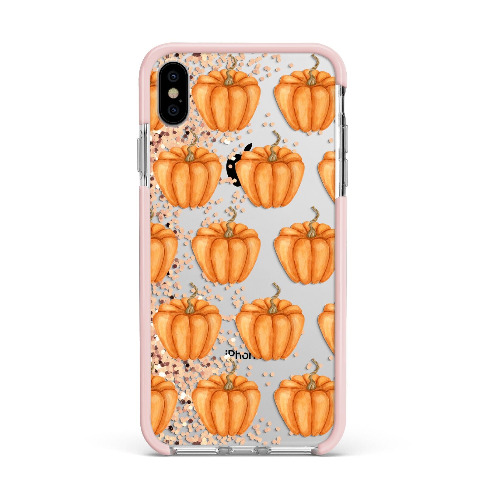 Shimmery Pumpkins Apple iPhone Xs Max Impact Case Pink Edge on Silver Phone