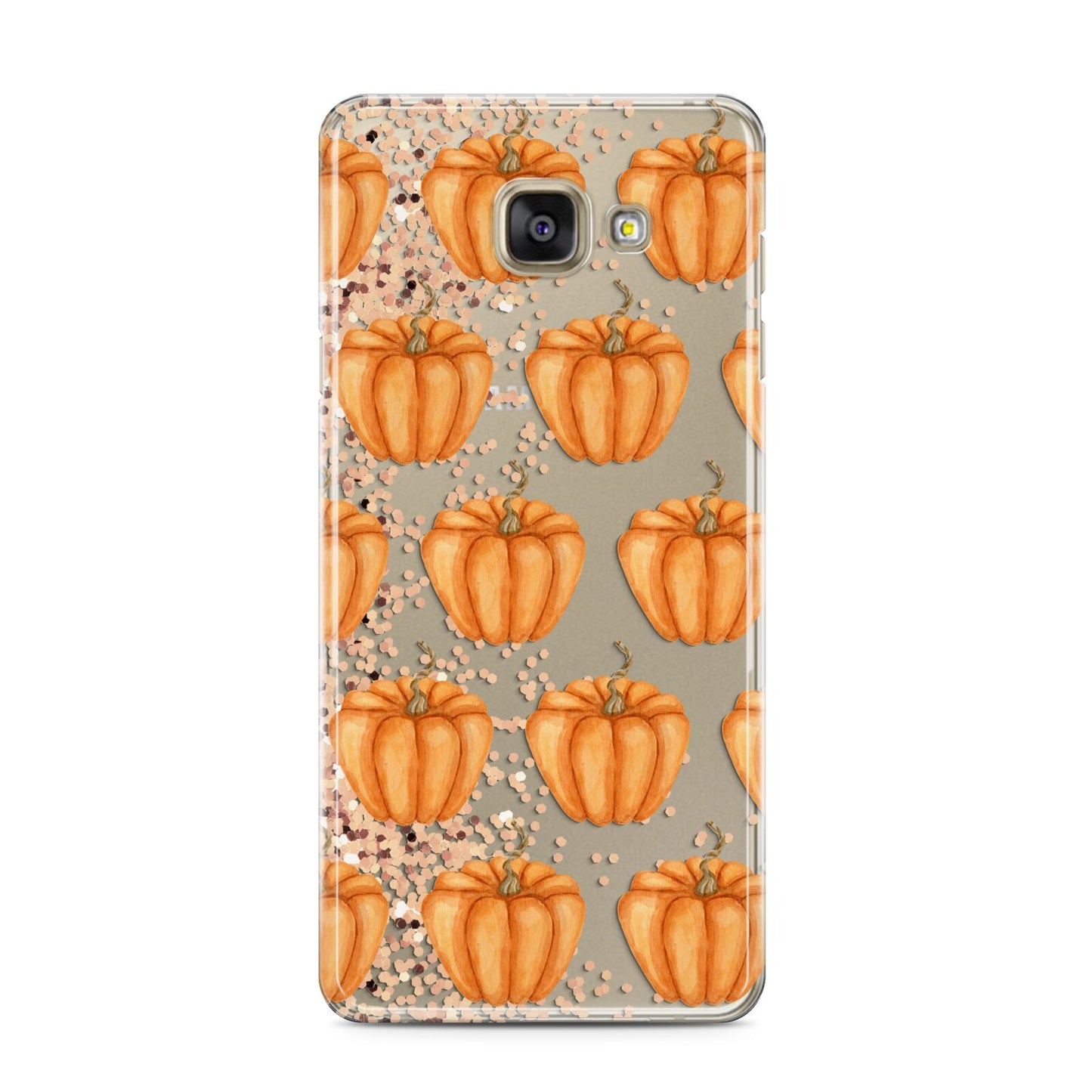 Shimmery Pumpkins Samsung Galaxy A3 2016 Case on gold phone