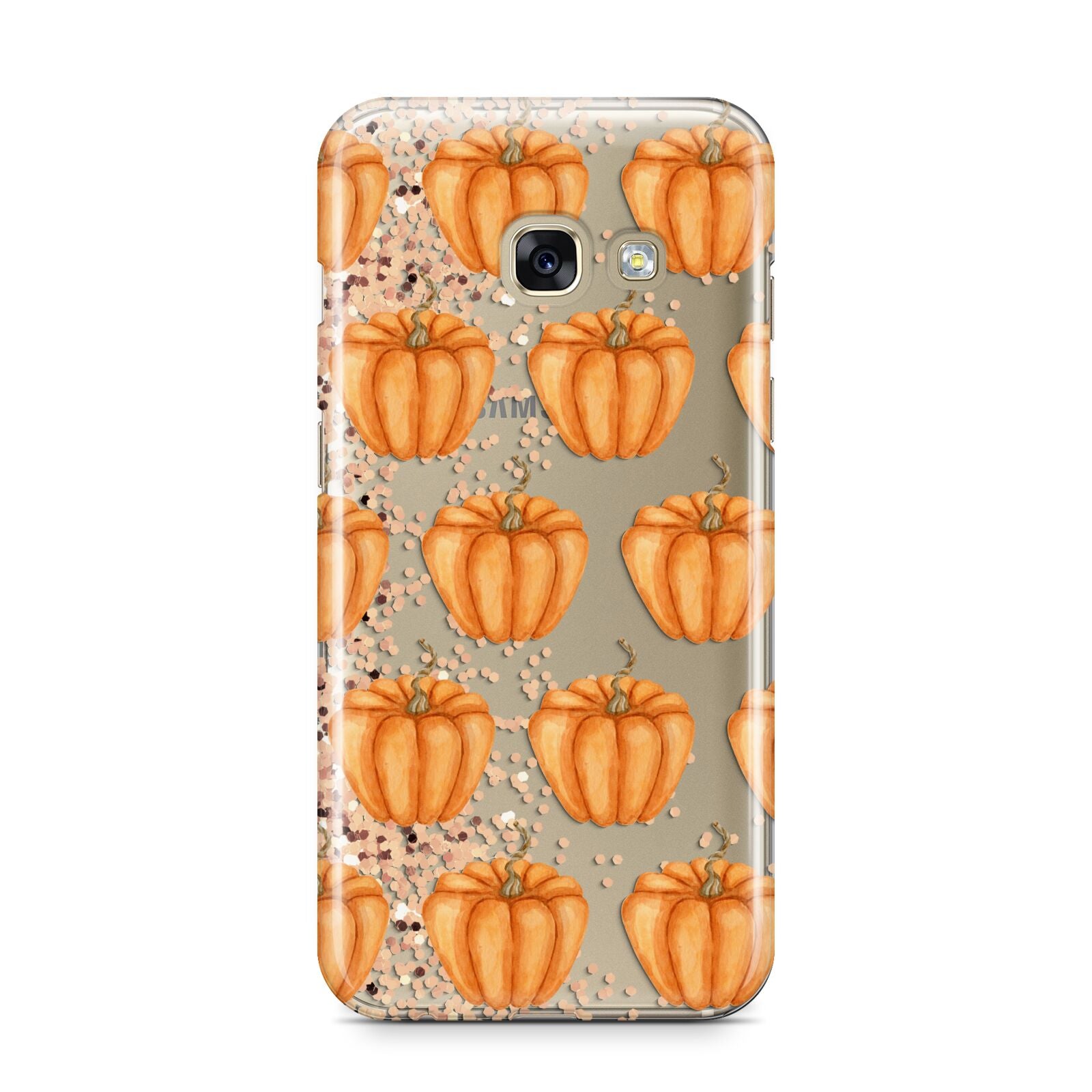 Shimmery Pumpkins Samsung Galaxy A3 2017 Case on gold phone