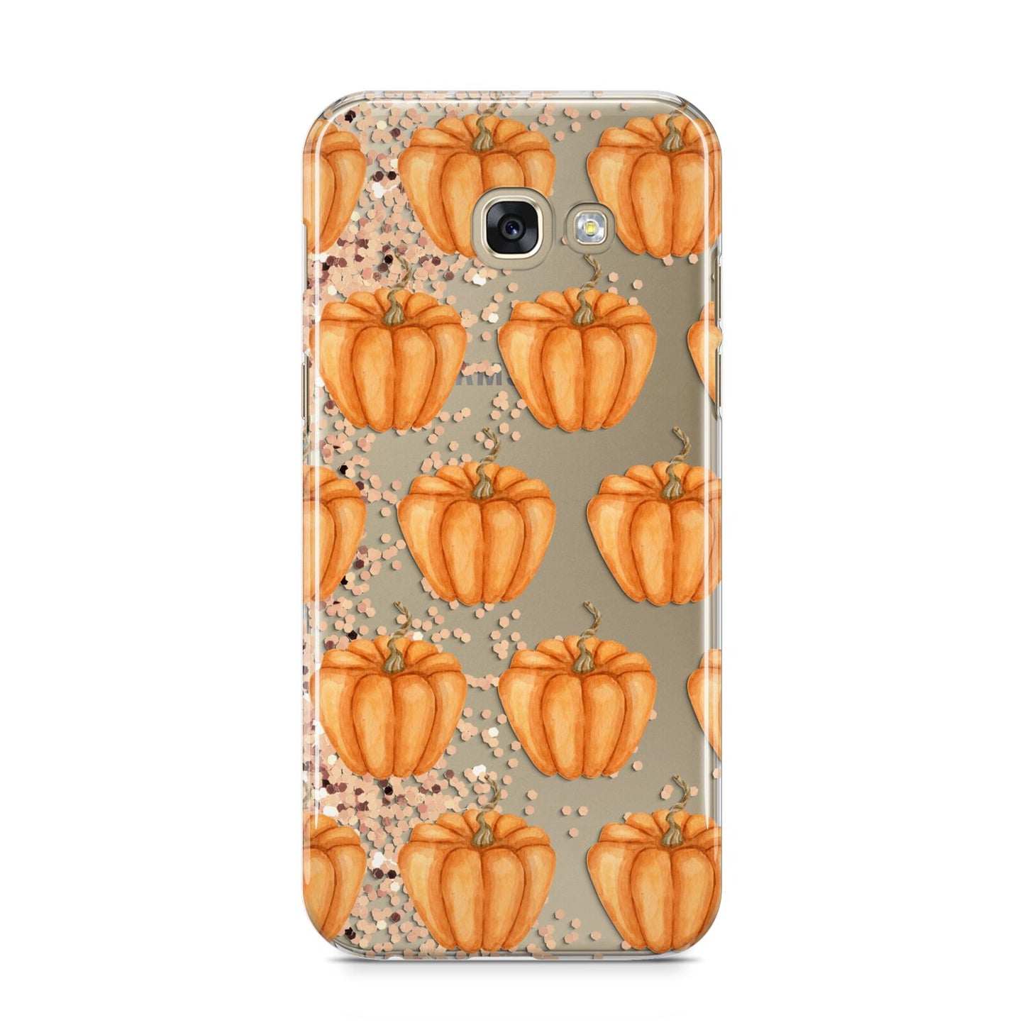 Shimmery Pumpkins Samsung Galaxy A5 2017 Case on gold phone