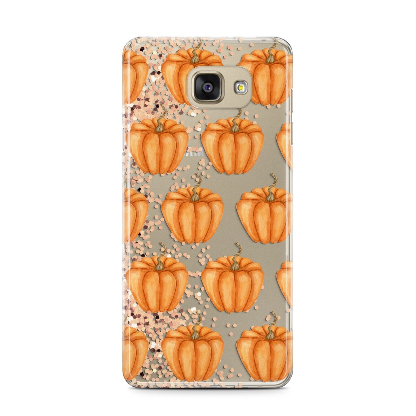 Shimmery Pumpkins Samsung Galaxy A7 2016 Case on gold phone