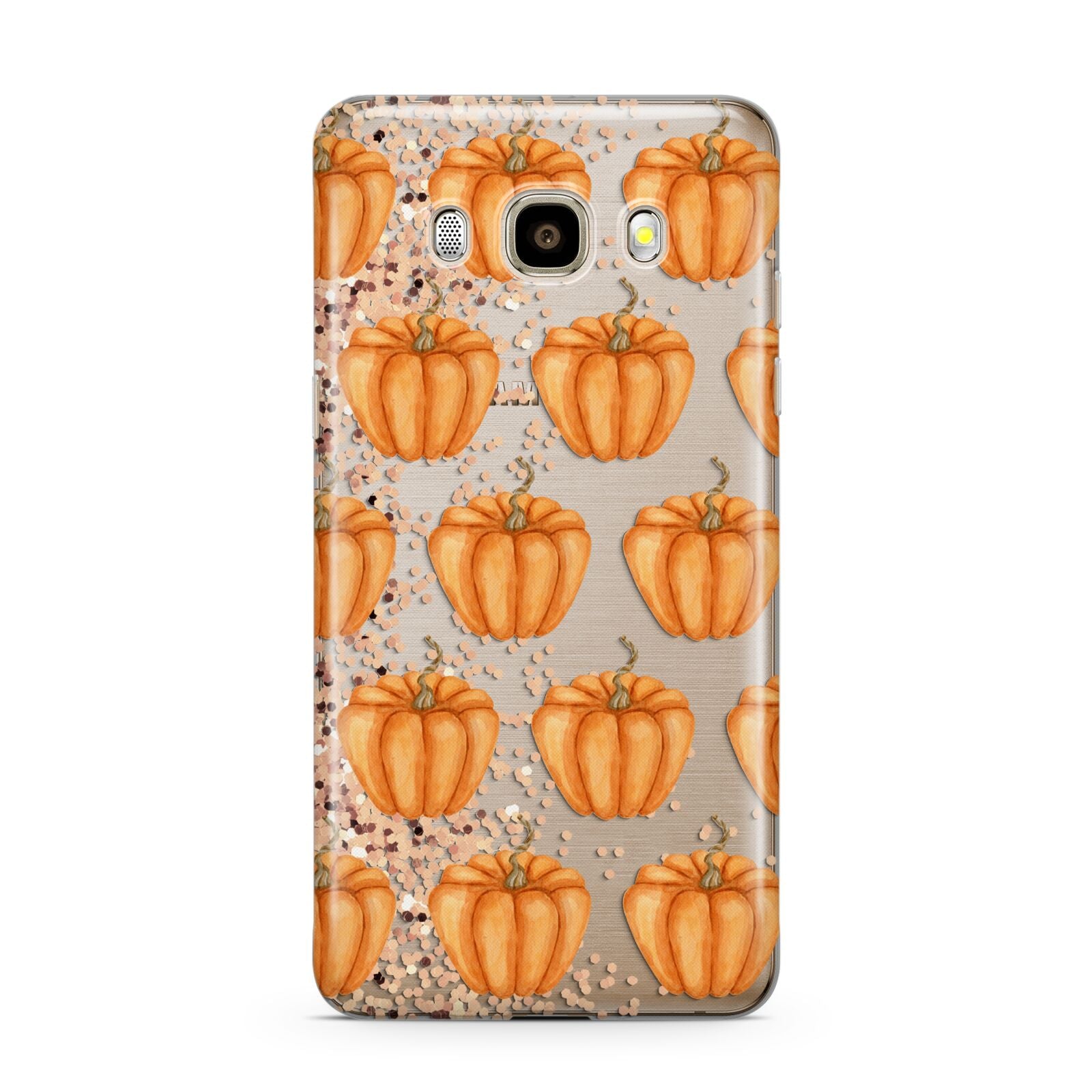 Shimmery Pumpkins Samsung Galaxy J7 2016 Case on gold phone