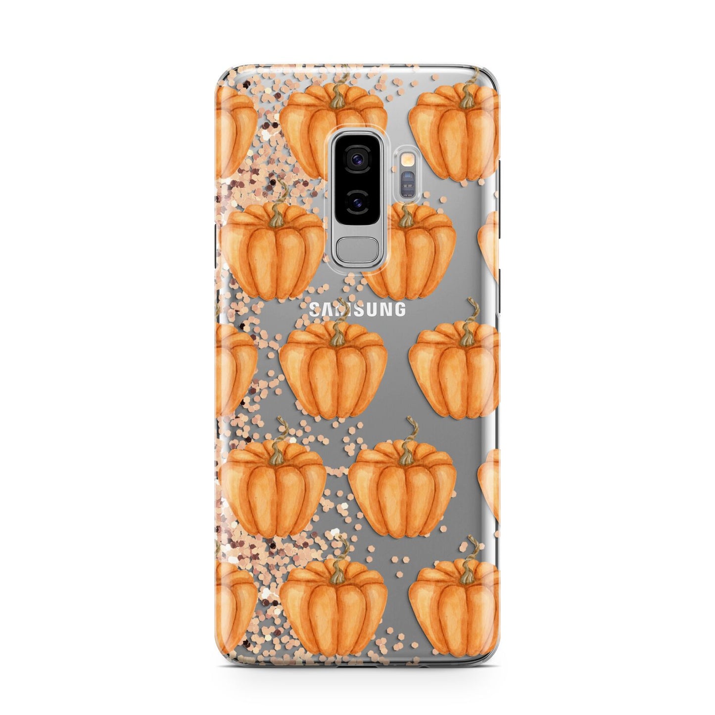 Shimmery Pumpkins Samsung Galaxy S9 Plus Case on Silver phone