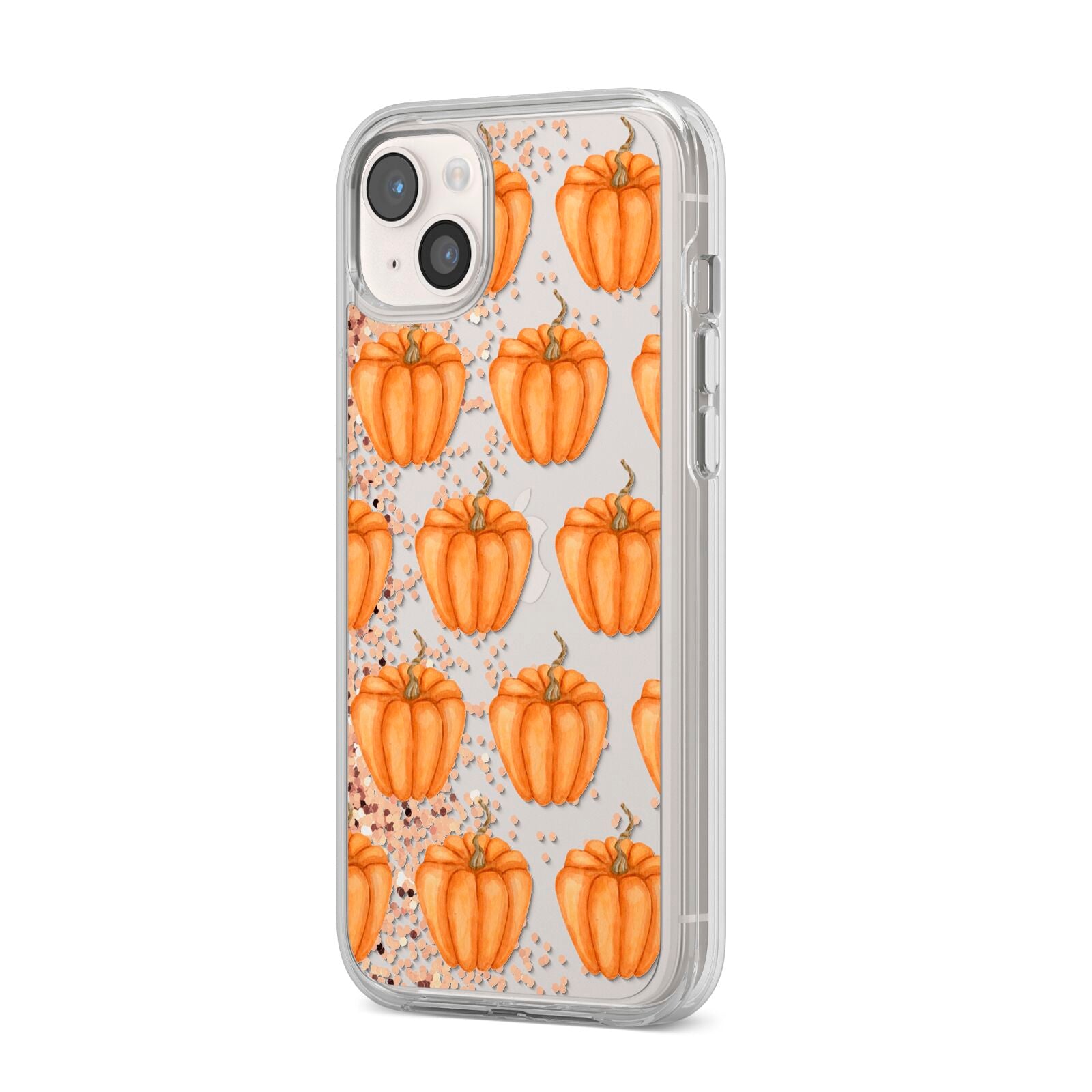 Shimmery Pumpkins iPhone 14 Plus Clear Tough Case Starlight Angled Image