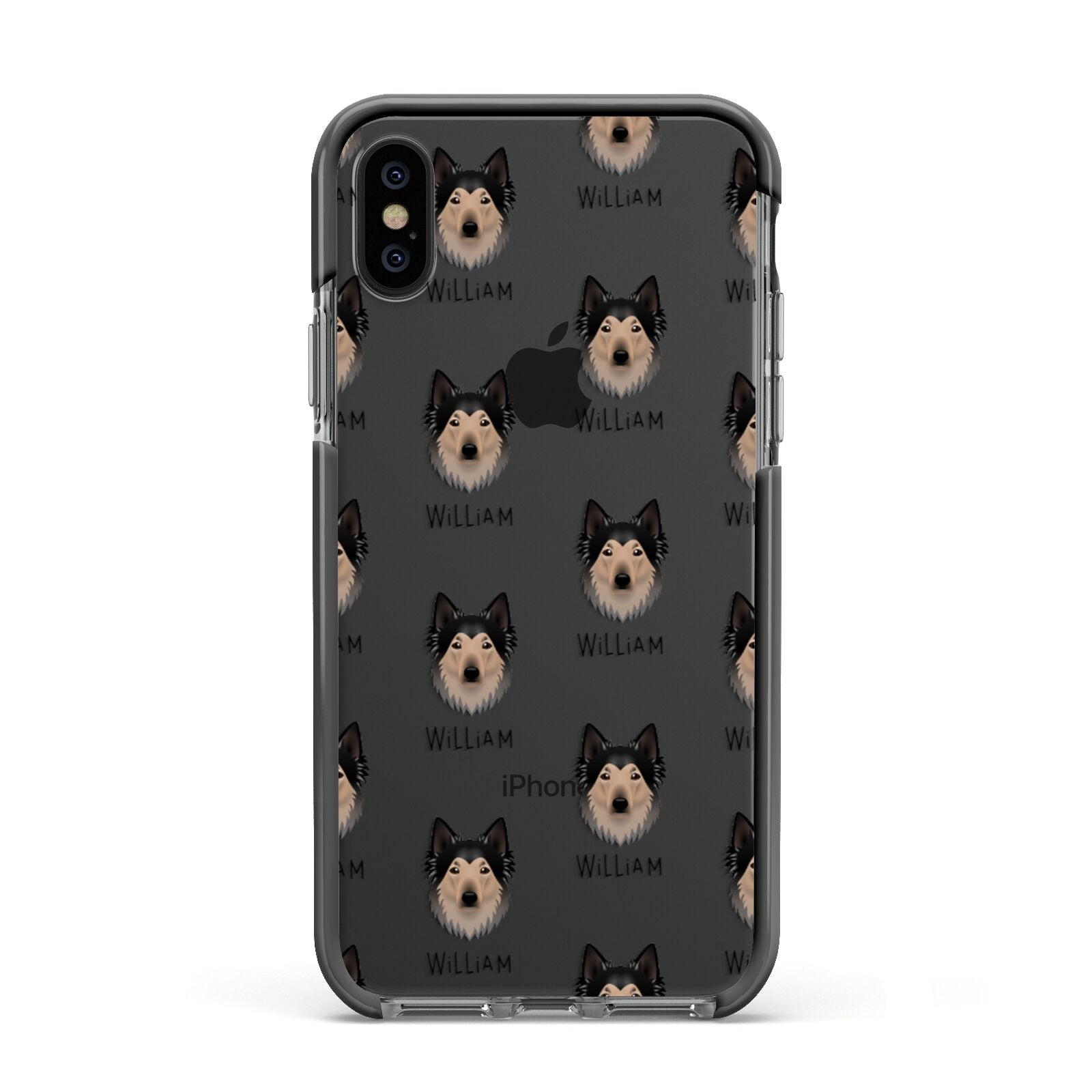 Shollie Icon with Name Apple iPhone Xs Impact Case Black Edge on Black Phone