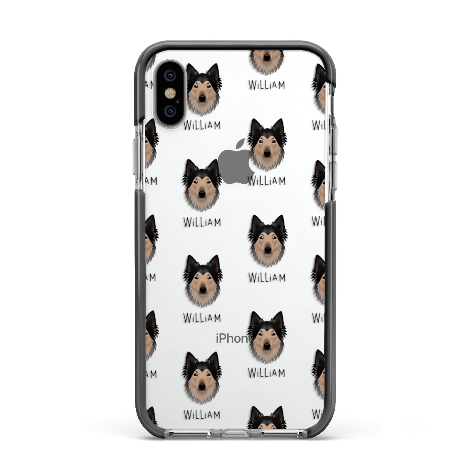 Shollie Icon with Name Apple iPhone Xs Impact Case Black Edge on Silver Phone