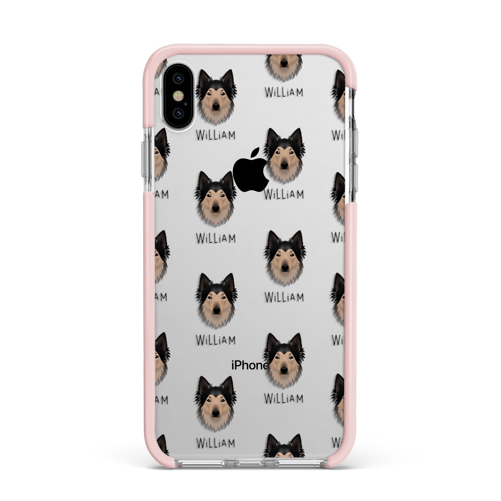 Shollie Icon with Name Apple iPhone Xs Max Impact Case Pink Edge on Silver Phone