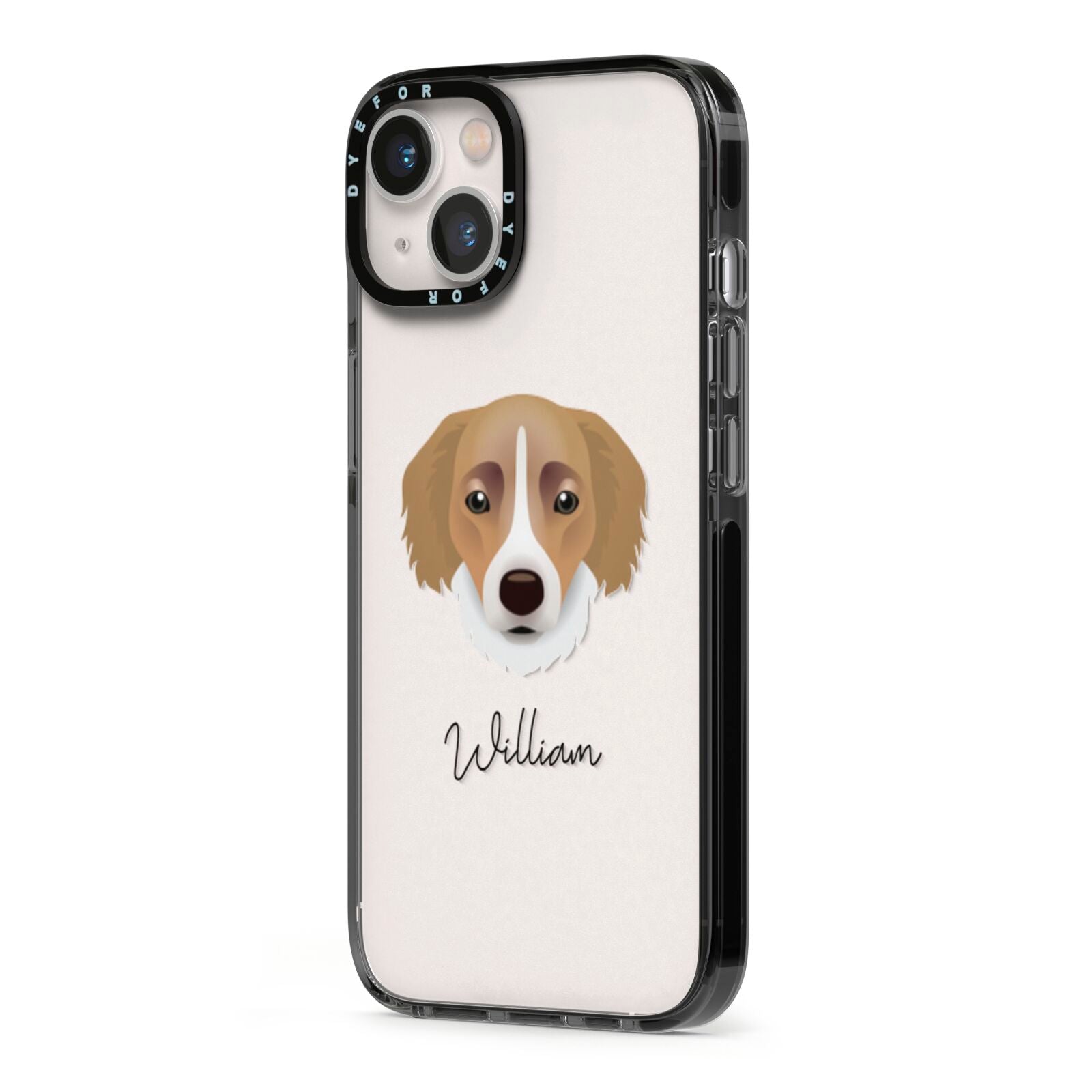 Siberian Cocker Personalised iPhone 13 Black Impact Case Side Angle on Silver phone