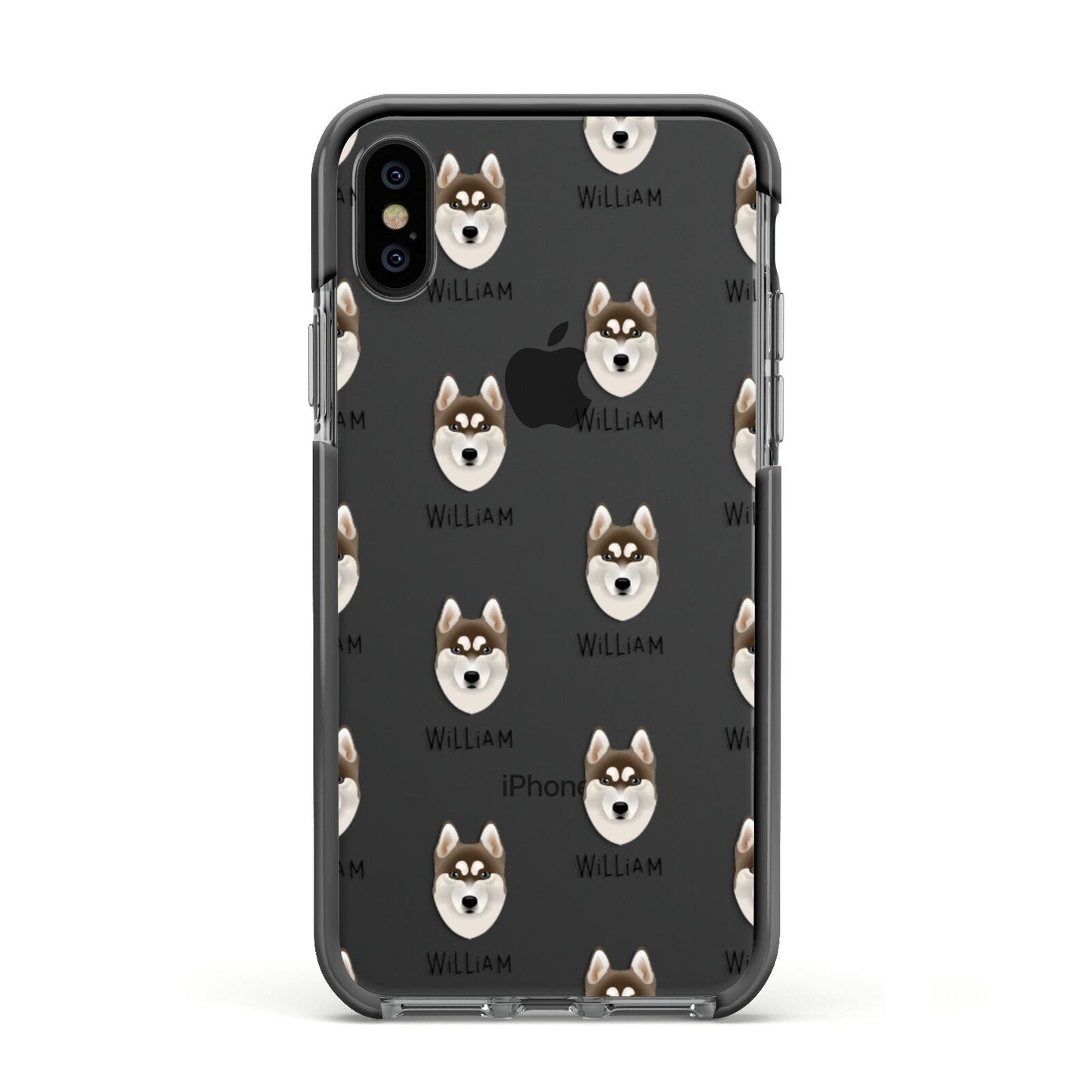 Siberian Husky Icon with Name Apple iPhone Xs Impact Case Black Edge on Black Phone