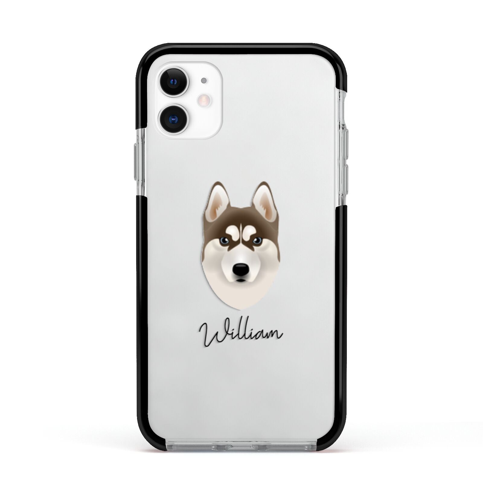 Siberian Husky Personalised Apple iPhone 11 in White with Black Impact Case