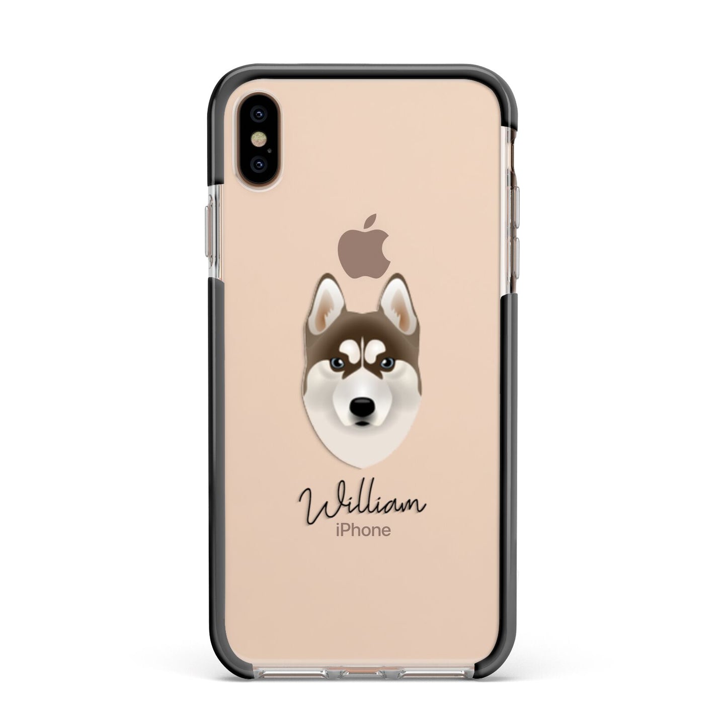 Siberian Husky Personalised Apple iPhone Xs Max Impact Case Black Edge on Gold Phone