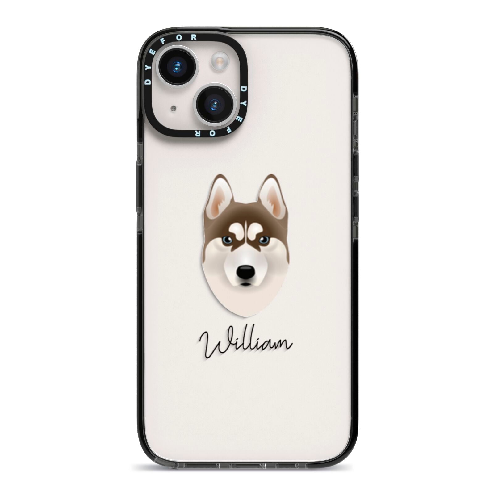 Siberian Husky Personalised iPhone 14 Black Impact Case on Silver phone