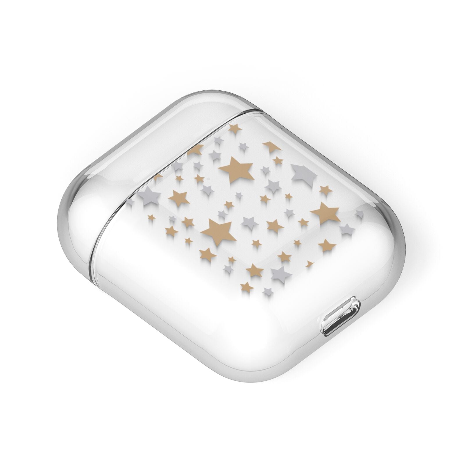 Silver Gold Stars AirPods Case Laid Flat