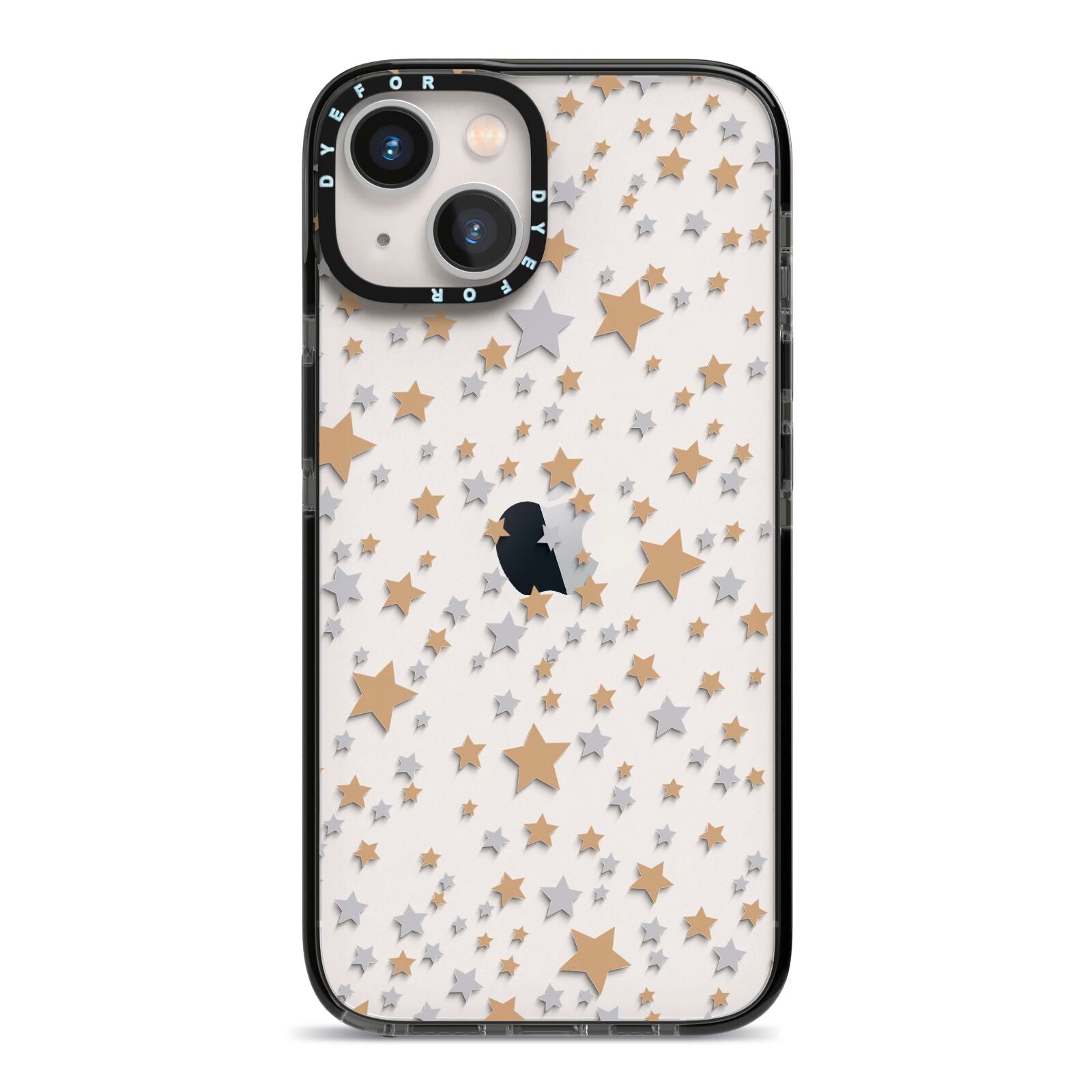 Silver Gold Stars iPhone 13 Black Impact Case on Silver phone