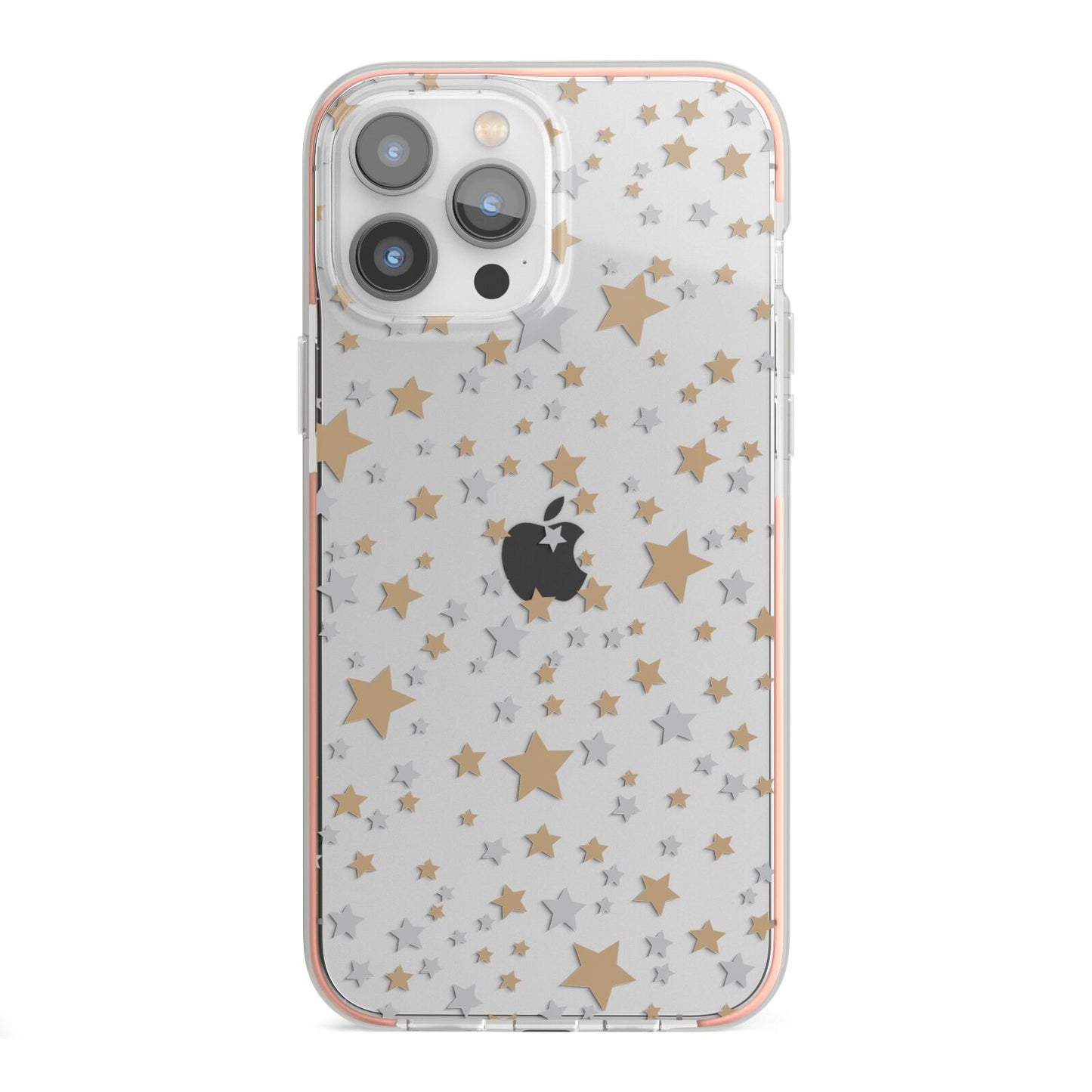 Silver Gold Stars iPhone 13 Pro Max TPU Impact Case with Pink Edges