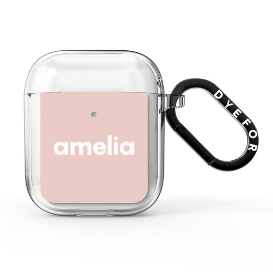 Simple Blush Pink with Name AirPods Clear Case