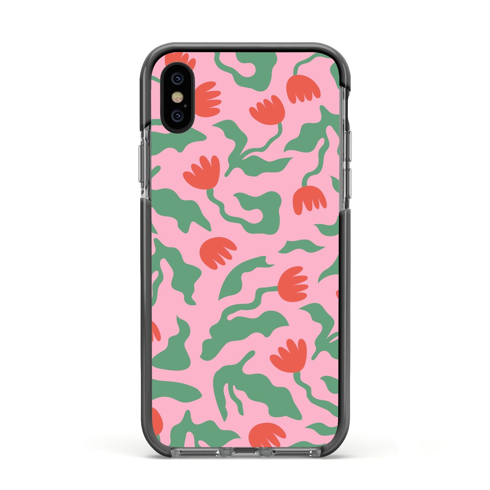 Simple Floral Apple iPhone Xs Impact Case Black Edge on Black Phone