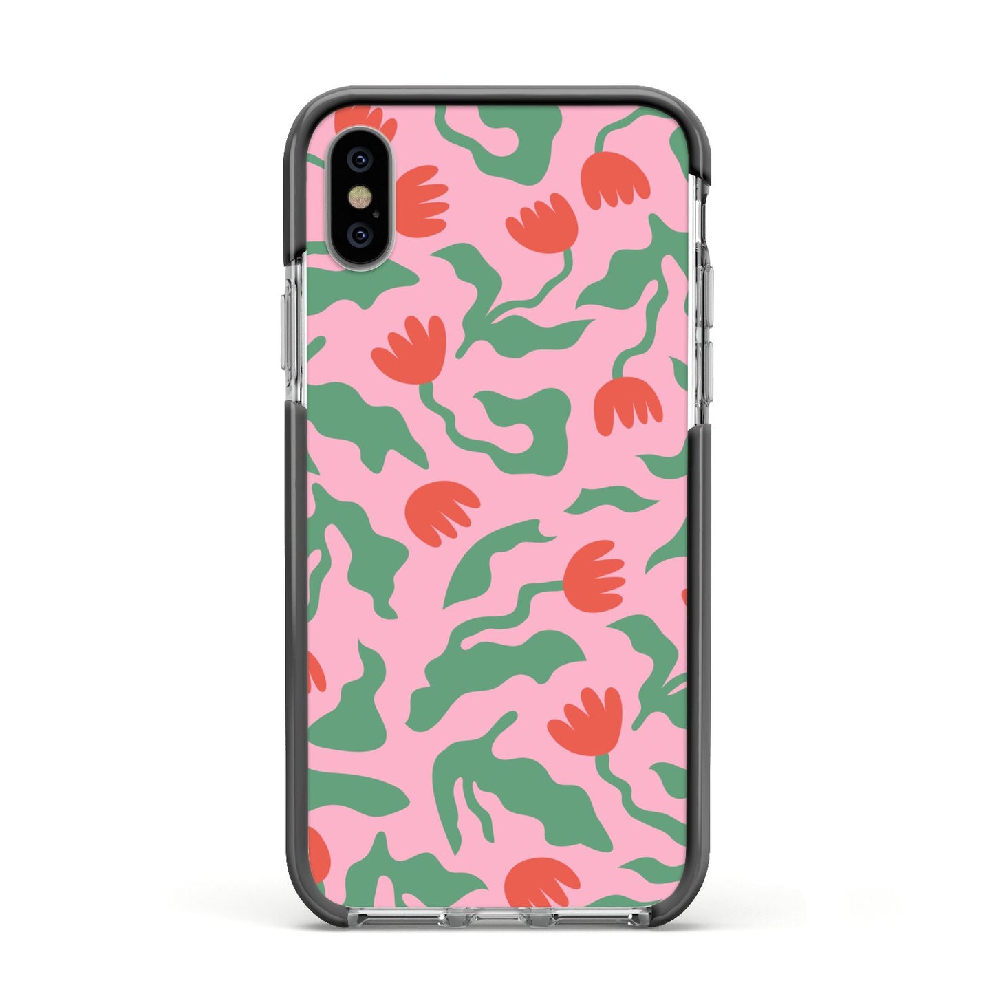 Simple Floral Apple iPhone Xs Impact Case Black Edge on Silver Phone