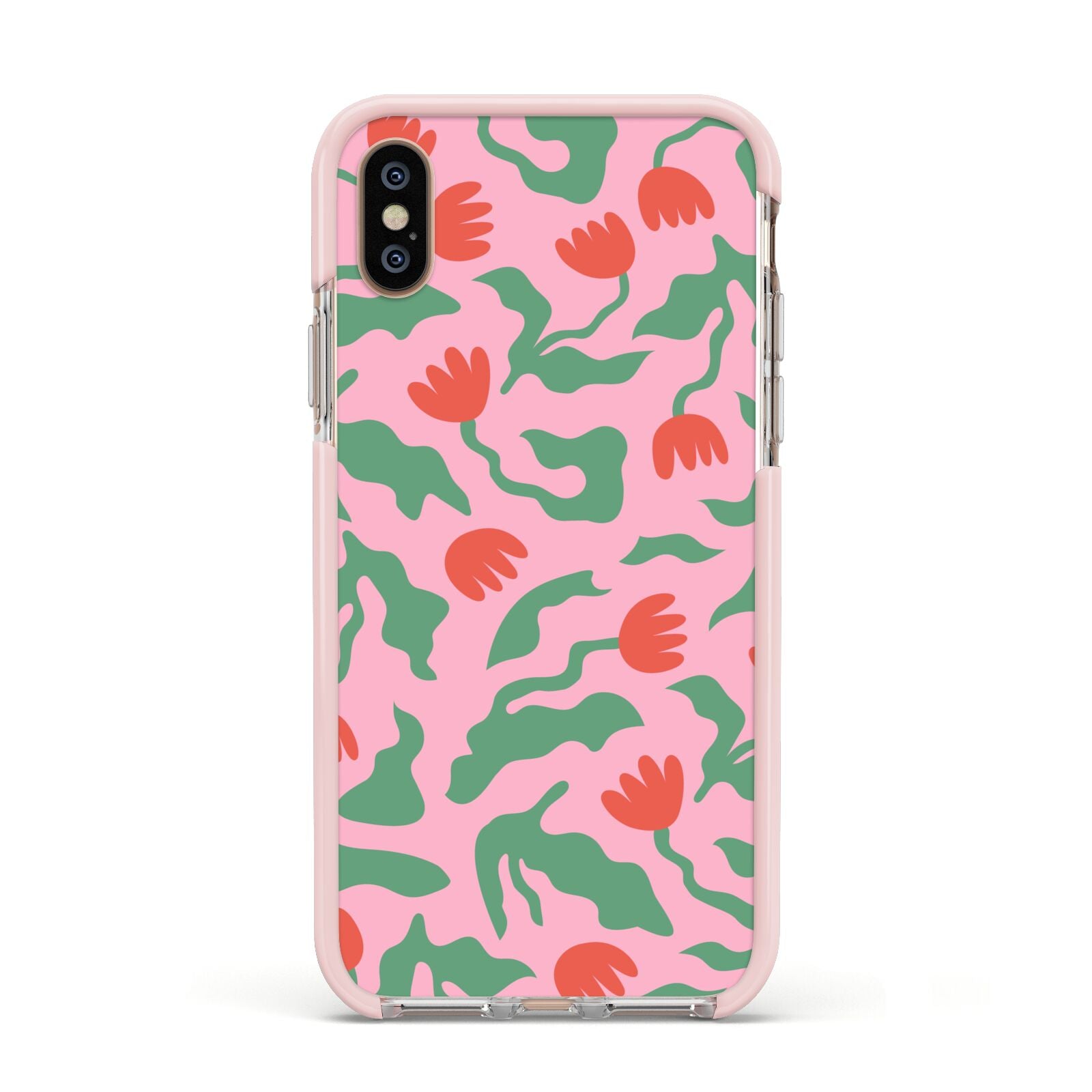 Simple Floral Apple iPhone Xs Impact Case Pink Edge on Gold Phone