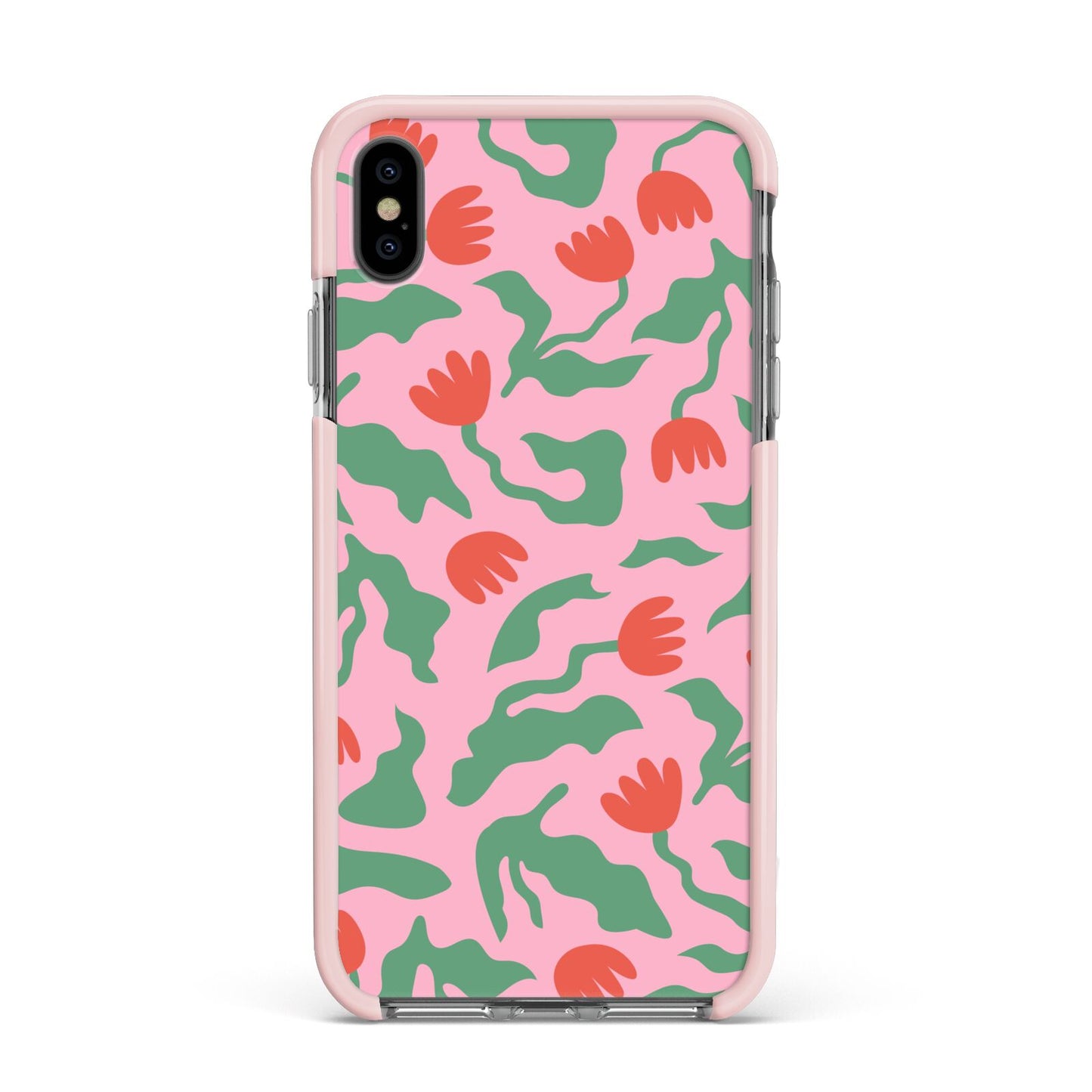 Simple Floral Apple iPhone Xs Max Impact Case Pink Edge on Black Phone