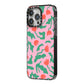 Simple Floral iPhone 14 Pro Max Black Impact Case Side Angle on Silver phone