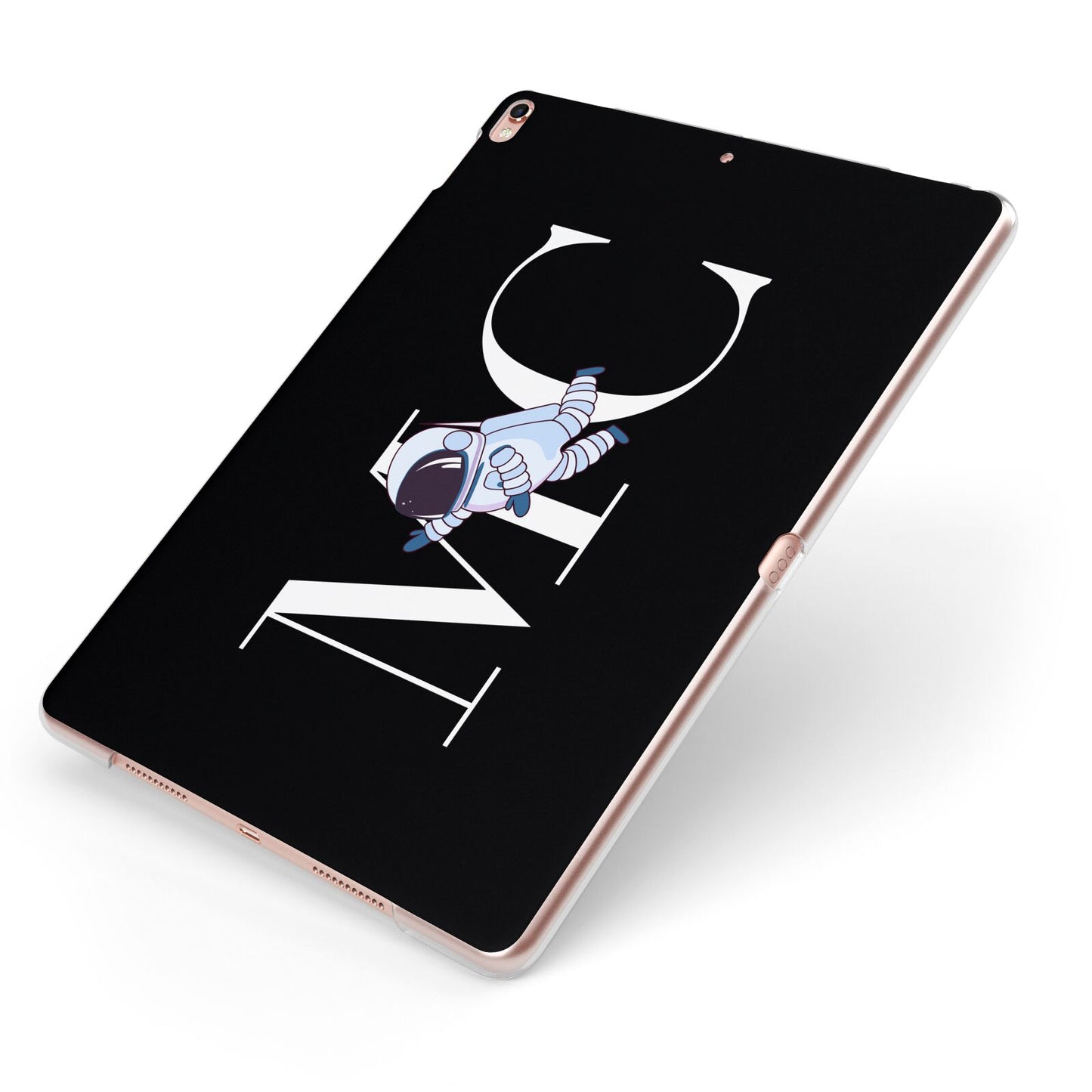 Simple Personalised Astronaut with Initials Apple iPad Case on Rose Gold iPad Side View