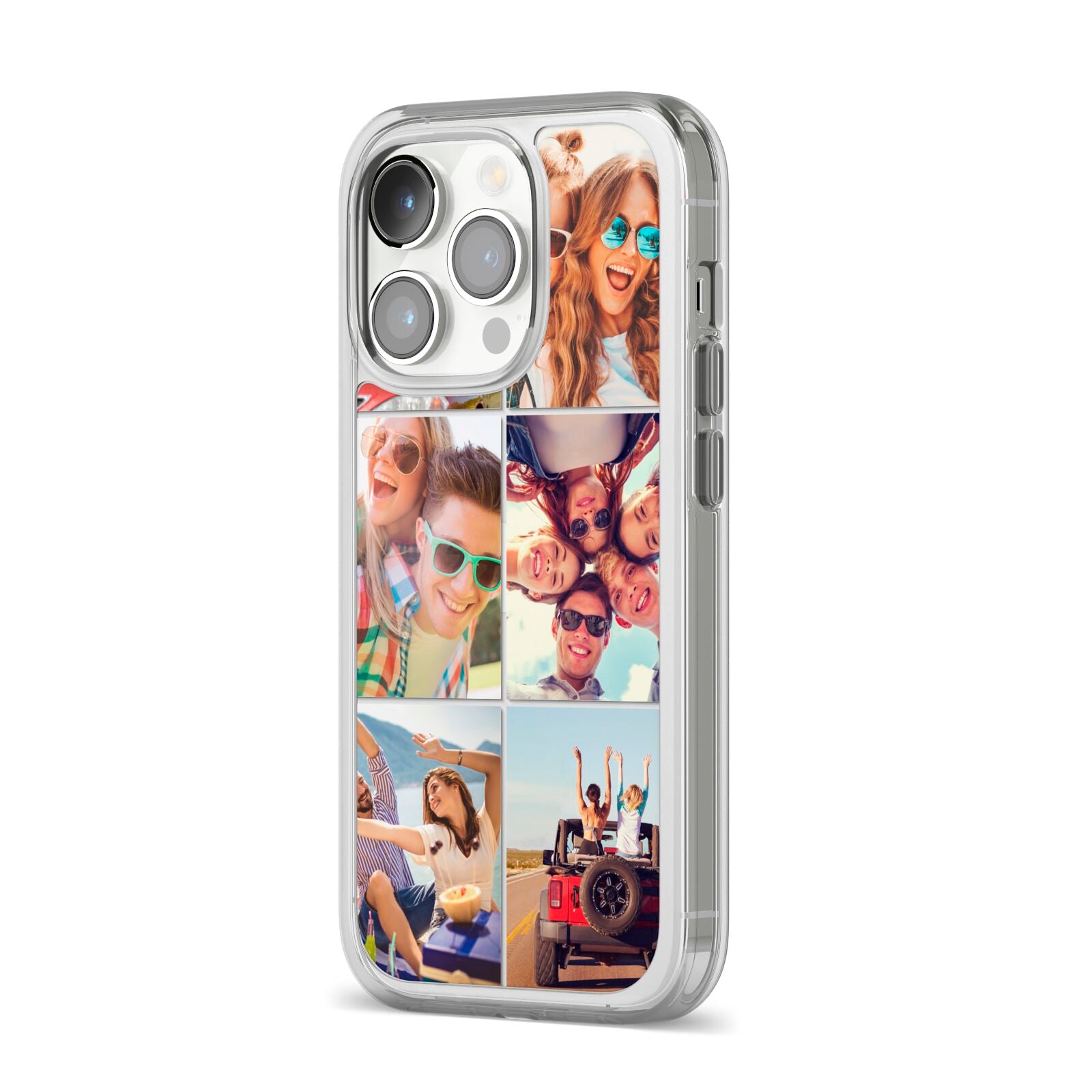 Six Photo iPhone 14 Pro Clear Tough Case Silver Angled Image