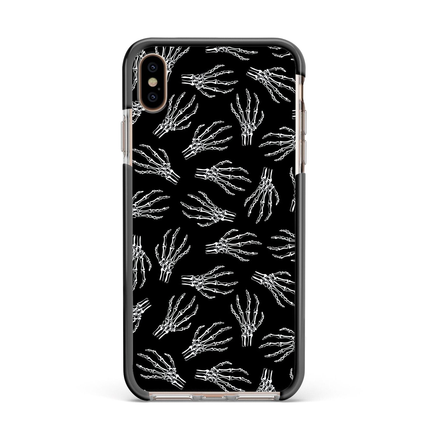 Skeleton Hands Apple iPhone Xs Max Impact Case Black Edge on Gold Phone