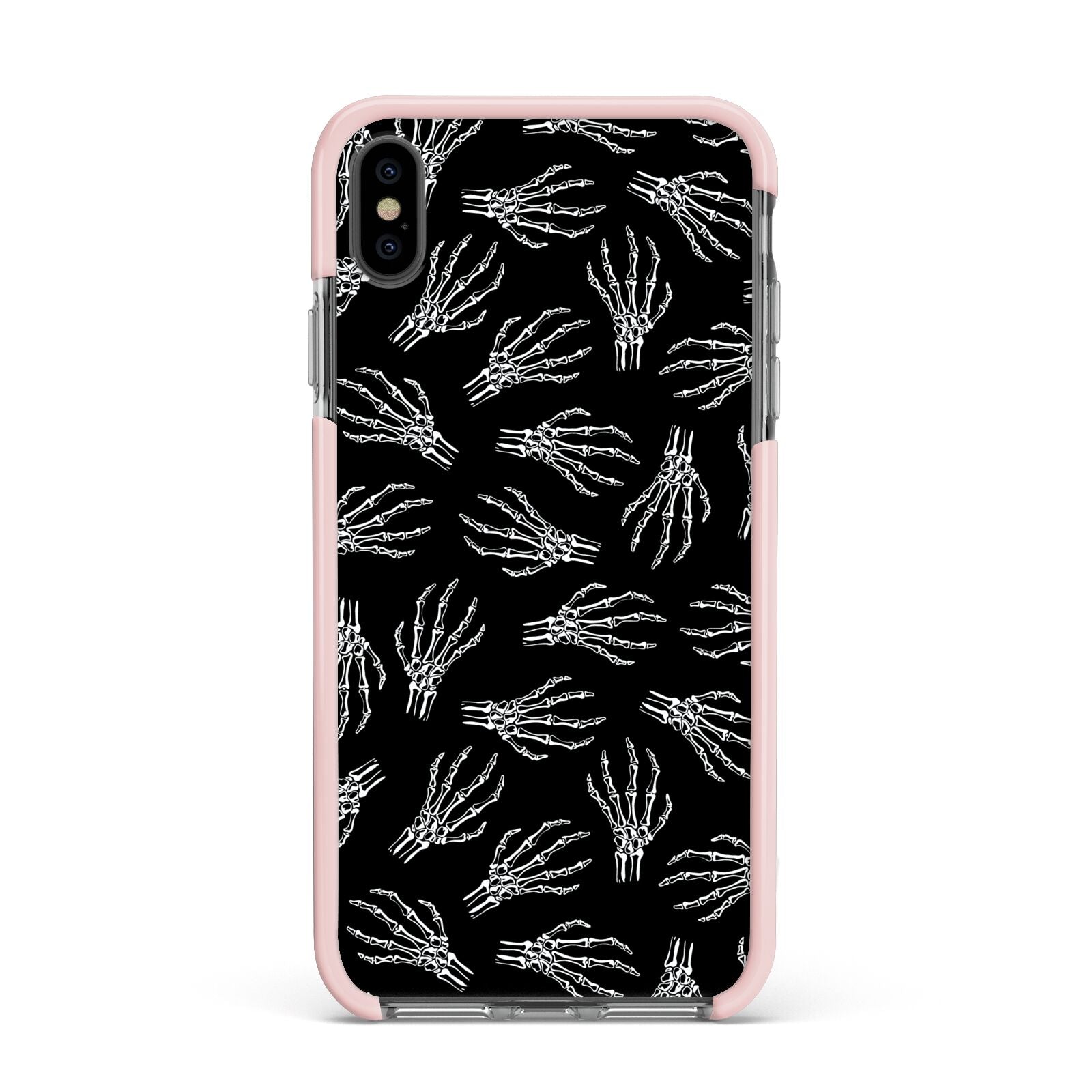 Skeleton Hands Apple iPhone Xs Max Impact Case Pink Edge on Black Phone