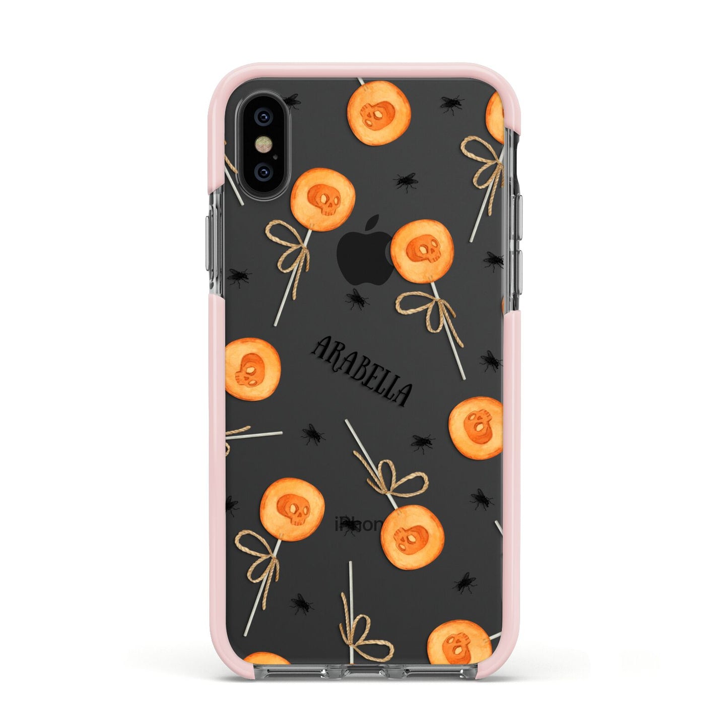 Skull Lollipops Custom Halloween Apple iPhone Xs Impact Case Pink Edge on Black Phone