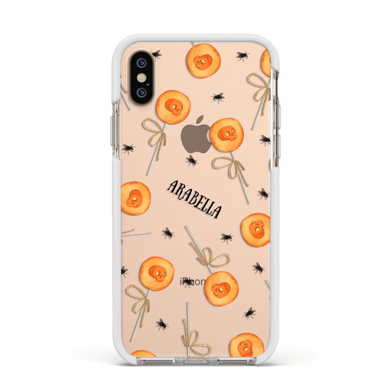 Skull Lollipops Custom Halloween Apple iPhone Xs Impact Case White Edge on Gold Phone