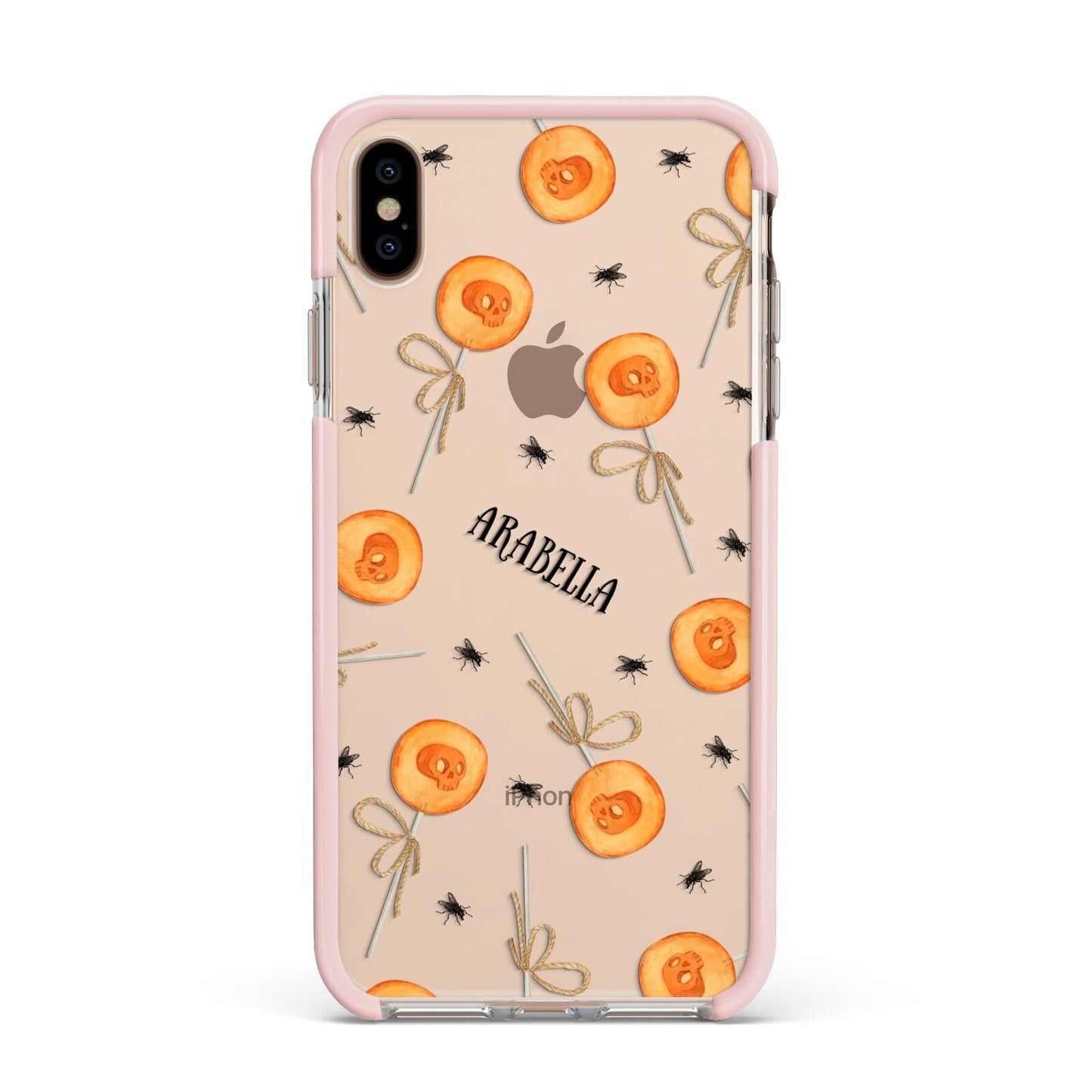 Skull Lollipops Custom Halloween Apple iPhone Xs Max Impact Case Pink Edge on Gold Phone