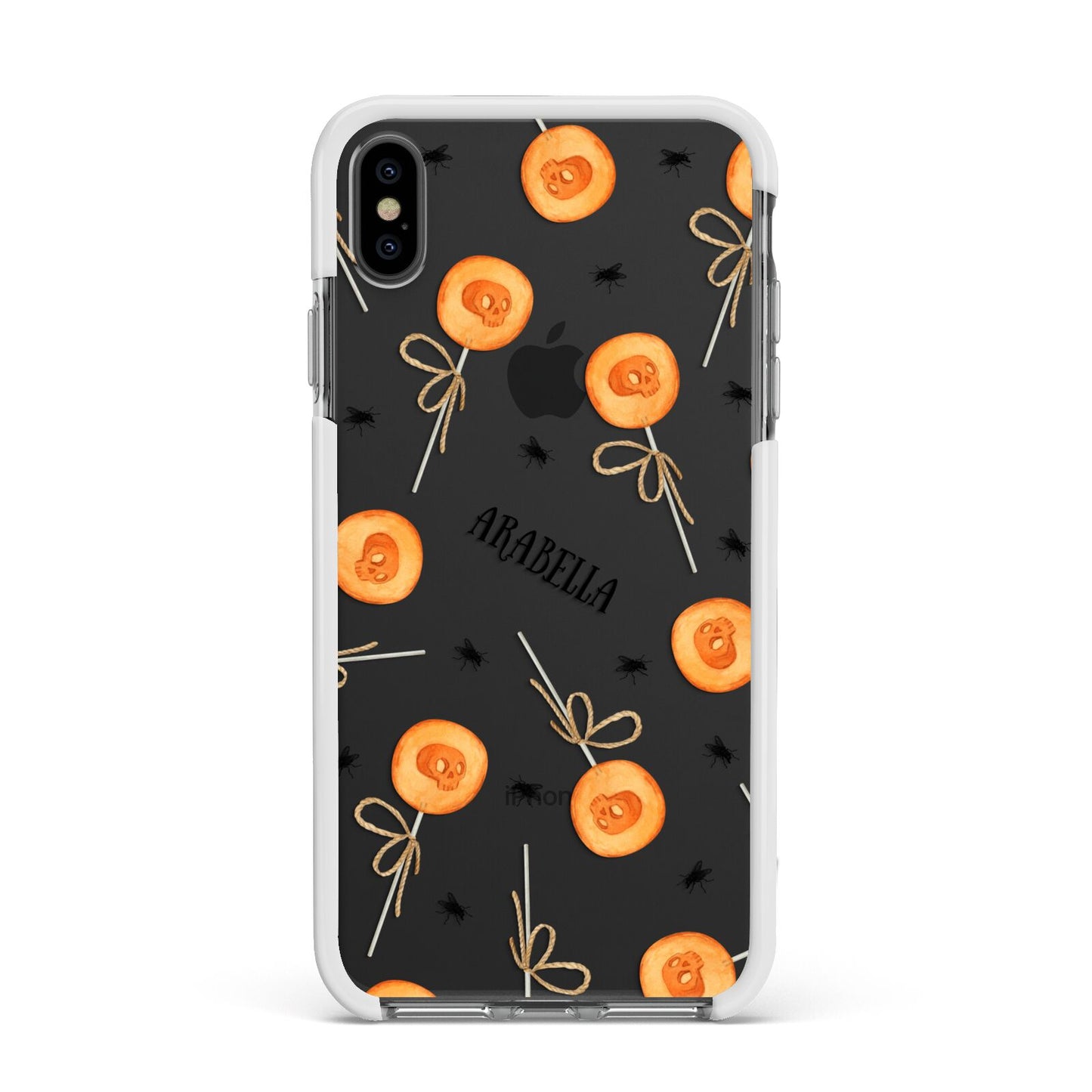 Skull Lollipops Custom Halloween Apple iPhone Xs Max Impact Case White Edge on Black Phone