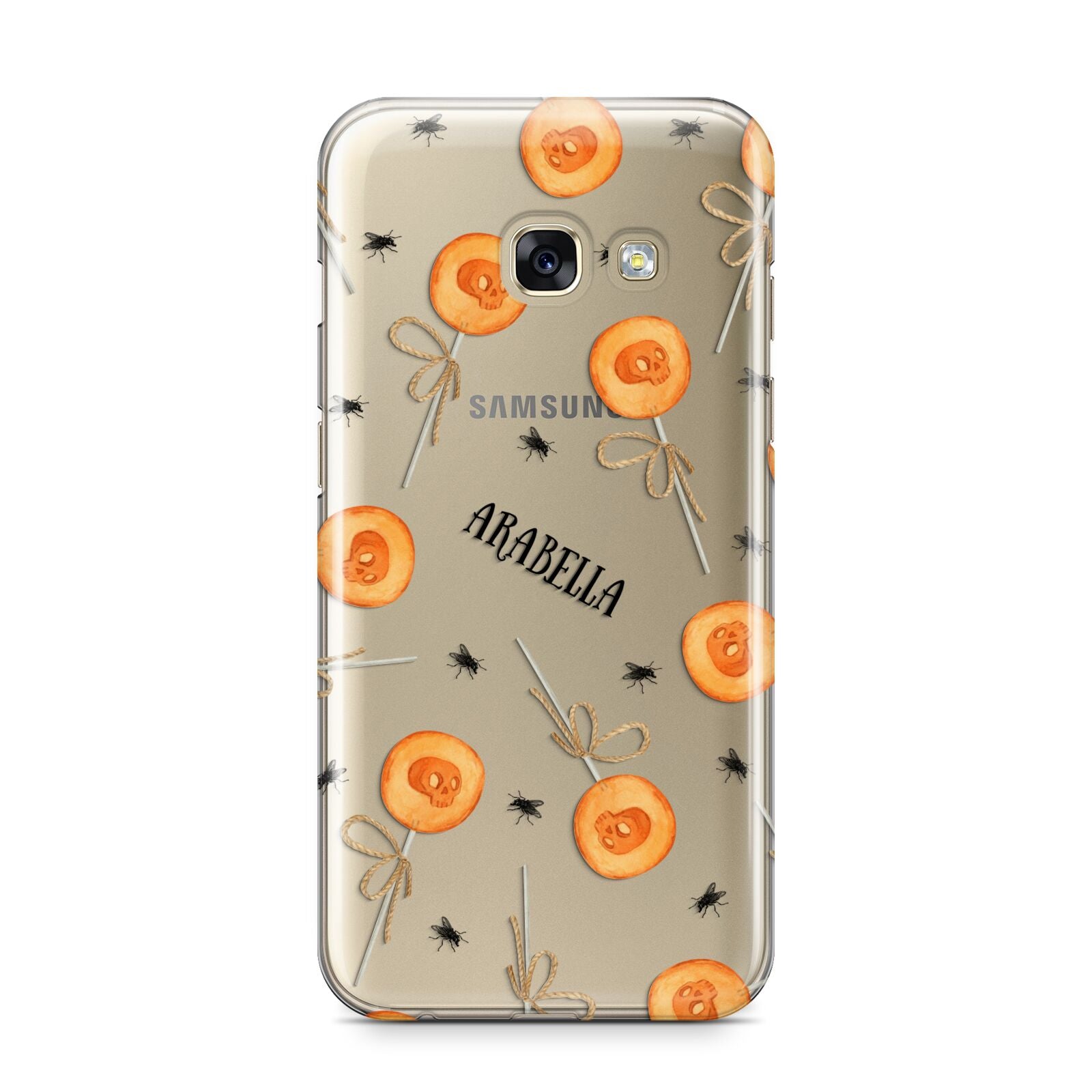 Skull Lollipops Custom Halloween Samsung Galaxy A3 2017 Case on gold phone