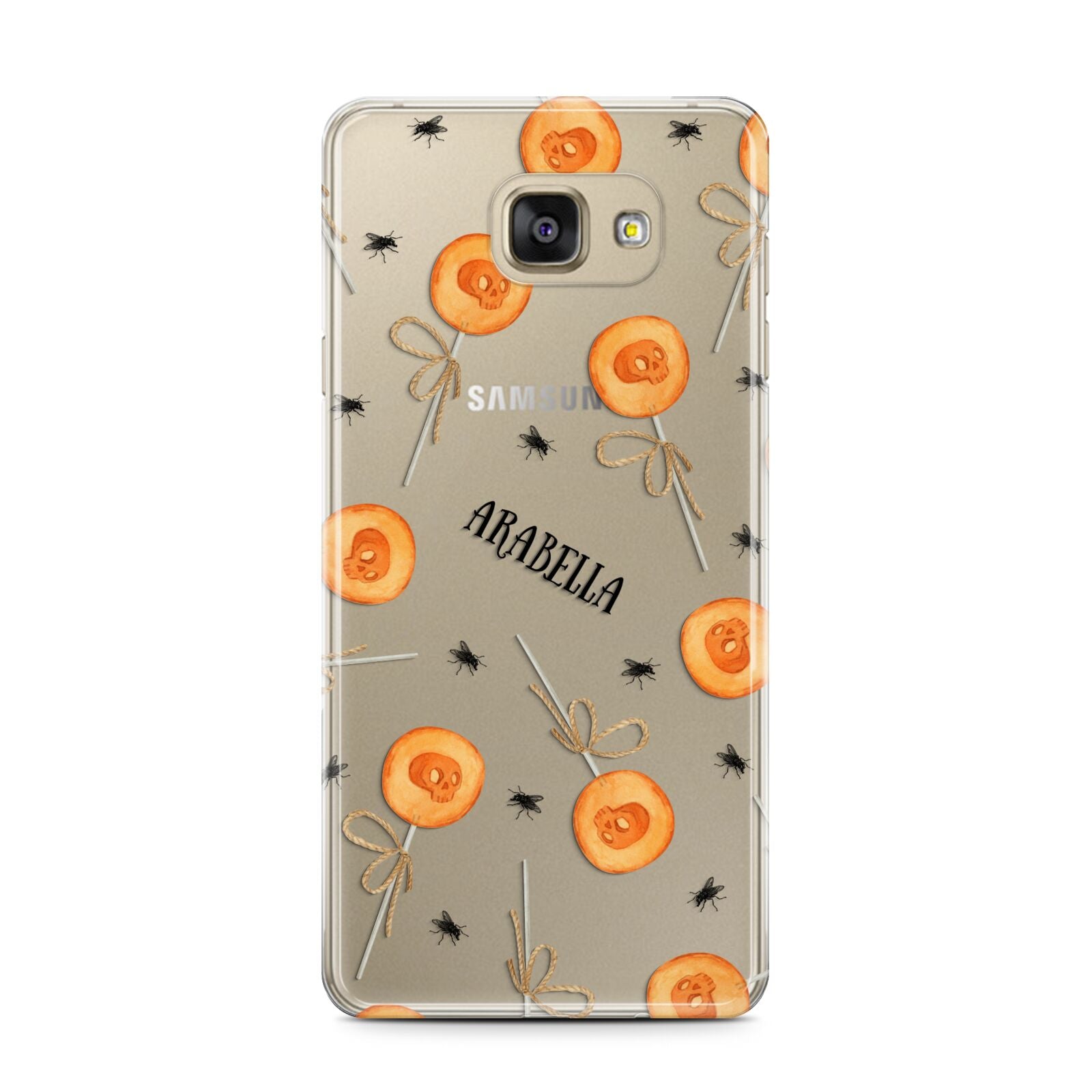 Skull Lollipops Custom Halloween Samsung Galaxy A7 2016 Case on gold phone